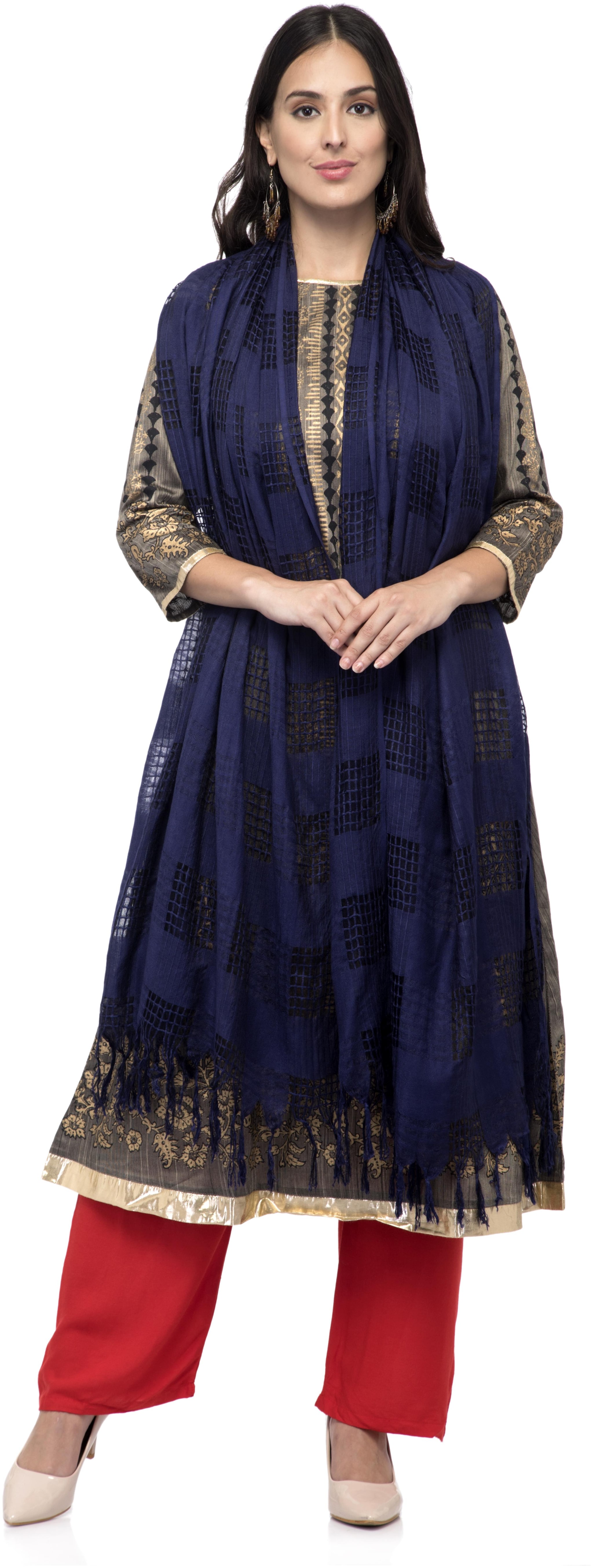 

A R SILK Women Cotton Solid Dupatta Blue