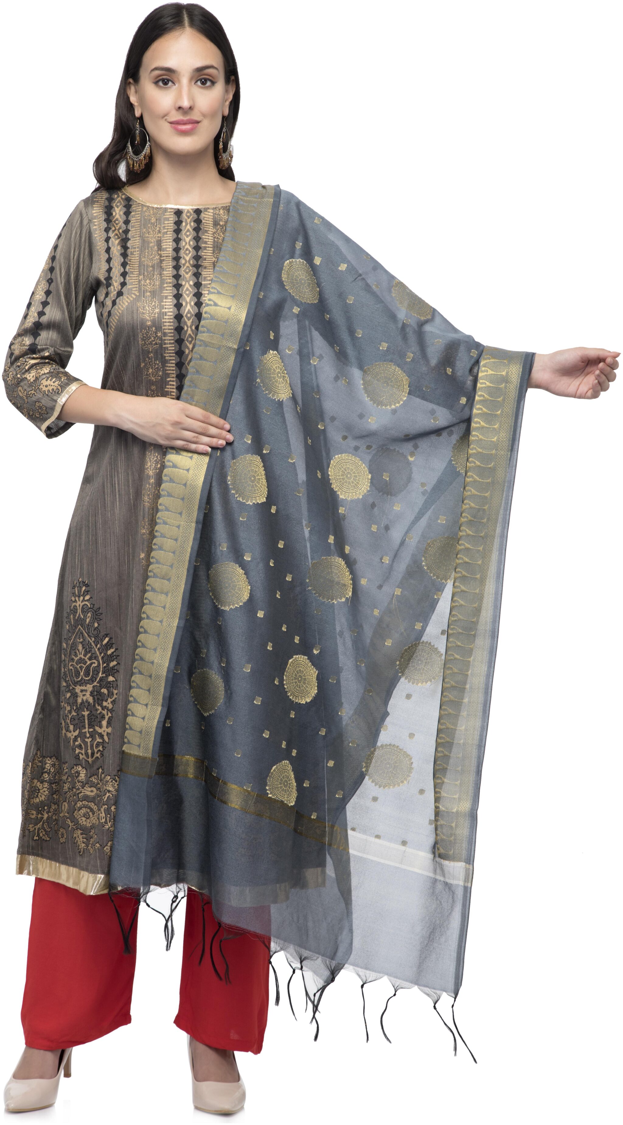 

A R SILK Women Silk Embroidered Dupatta Grey