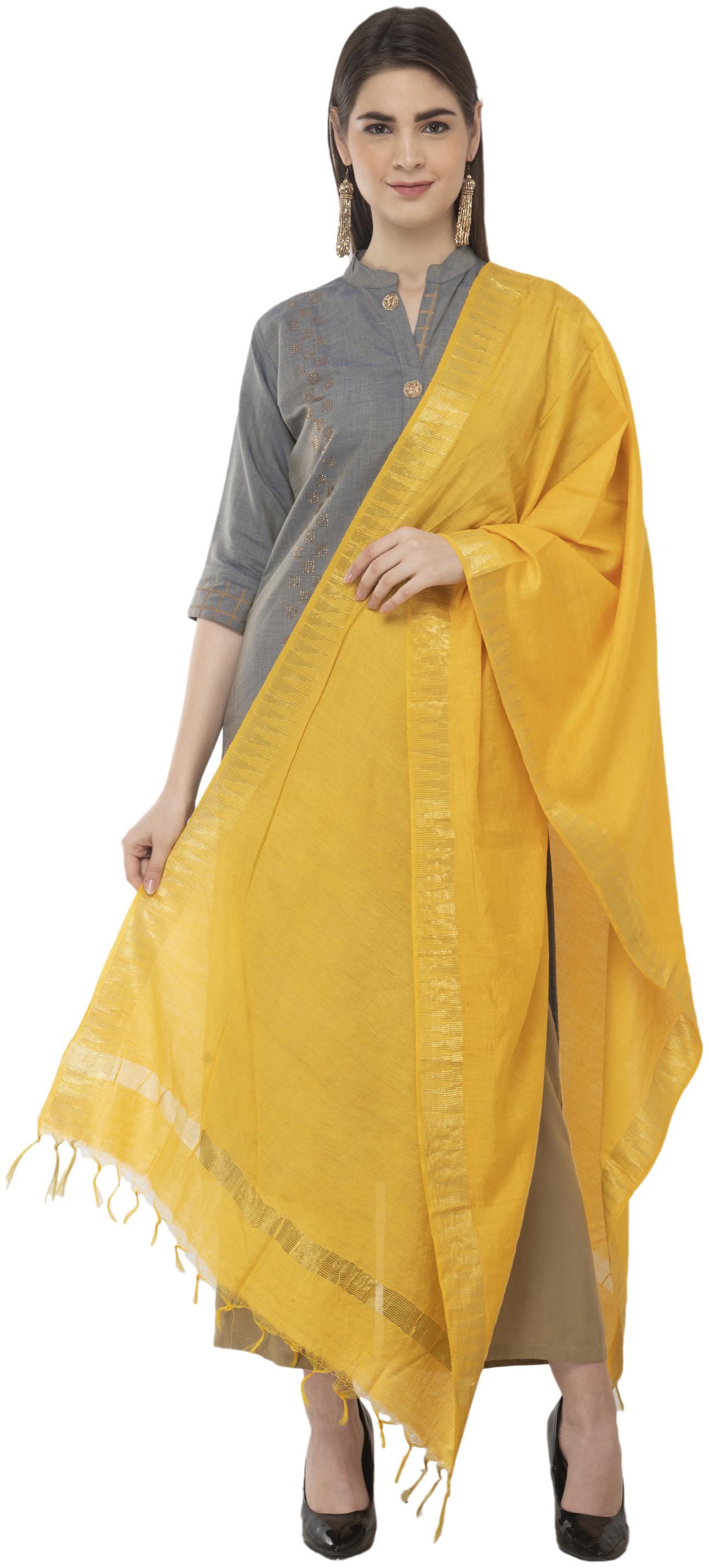 

A R Silk Womens Cotton Zari Border Yellow Regular Dupatta