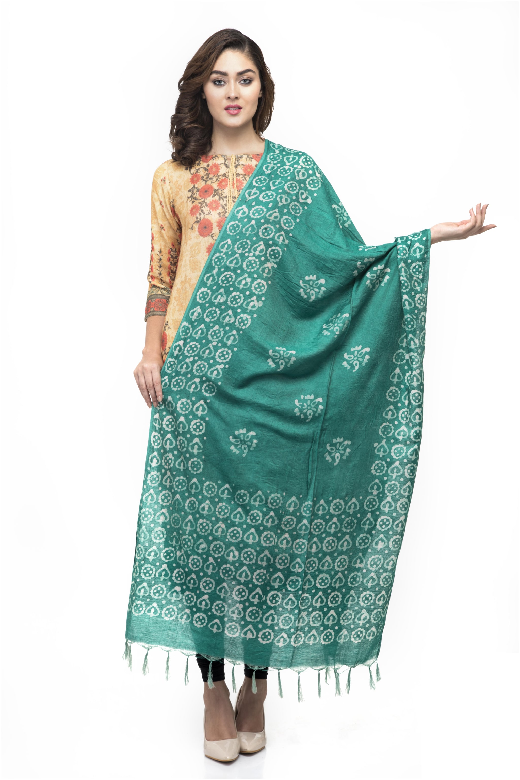 

A R SILK Women Cotton Printed Dupatta Green