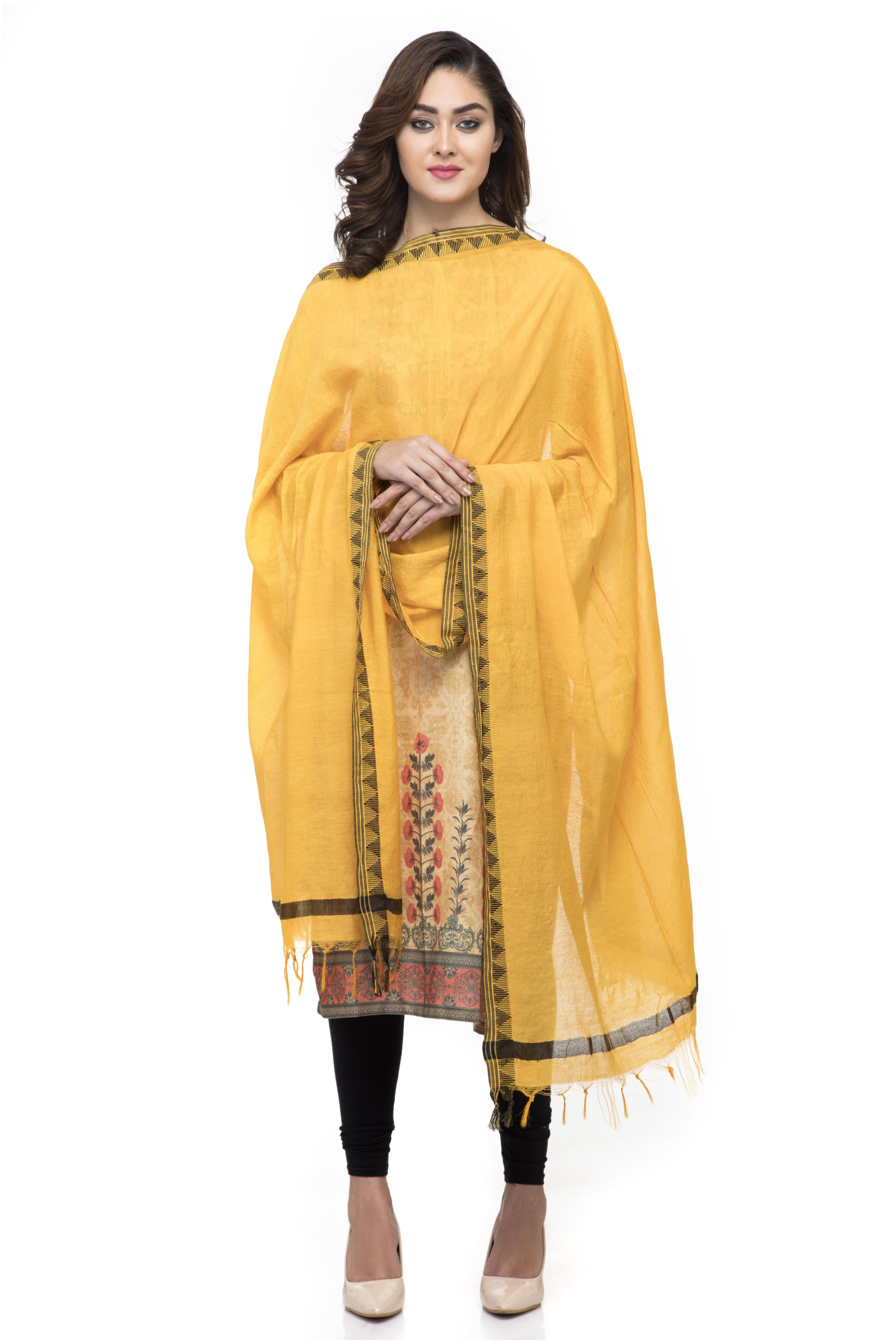 

A R SILK Women Cotton Solid Dupatta Yellow
