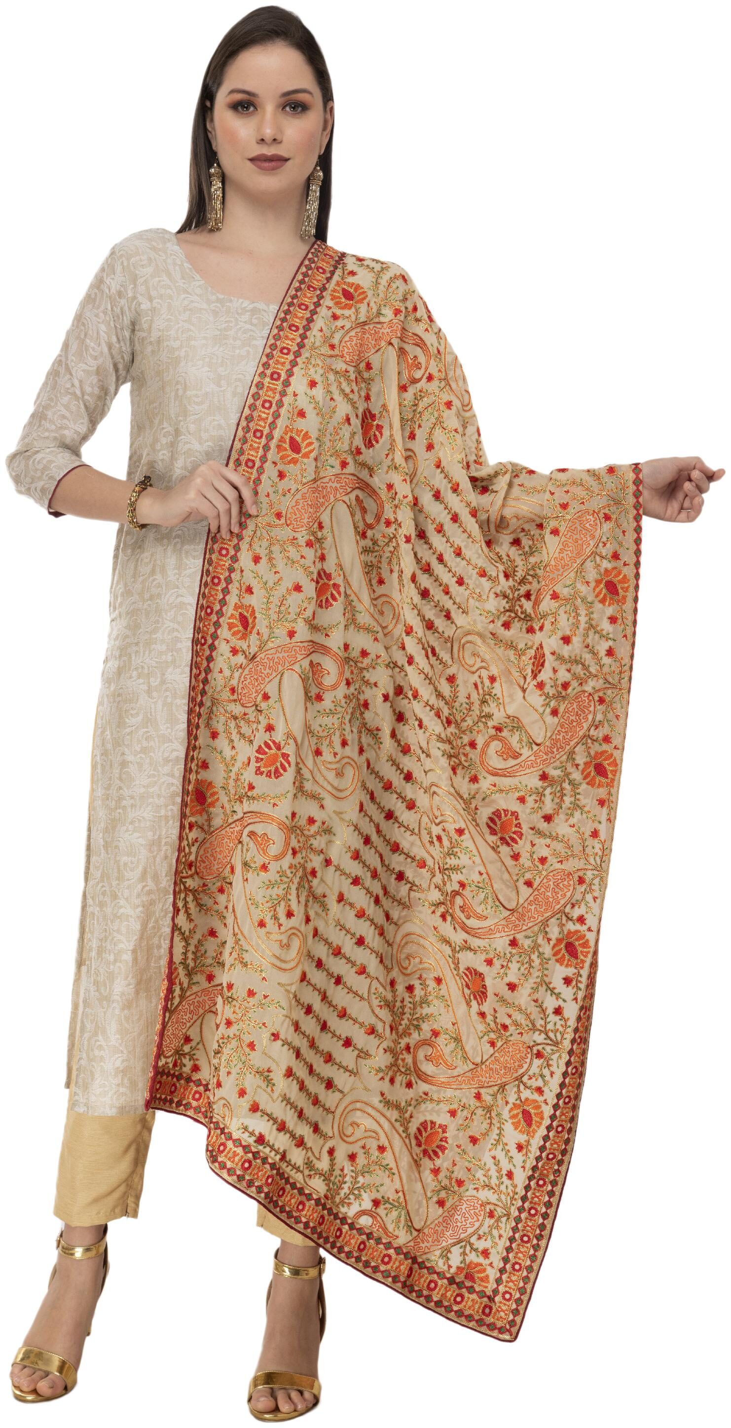 

A R Silk Womens Georgette Kashmiri Embroidery Golden Fancy Dupatta