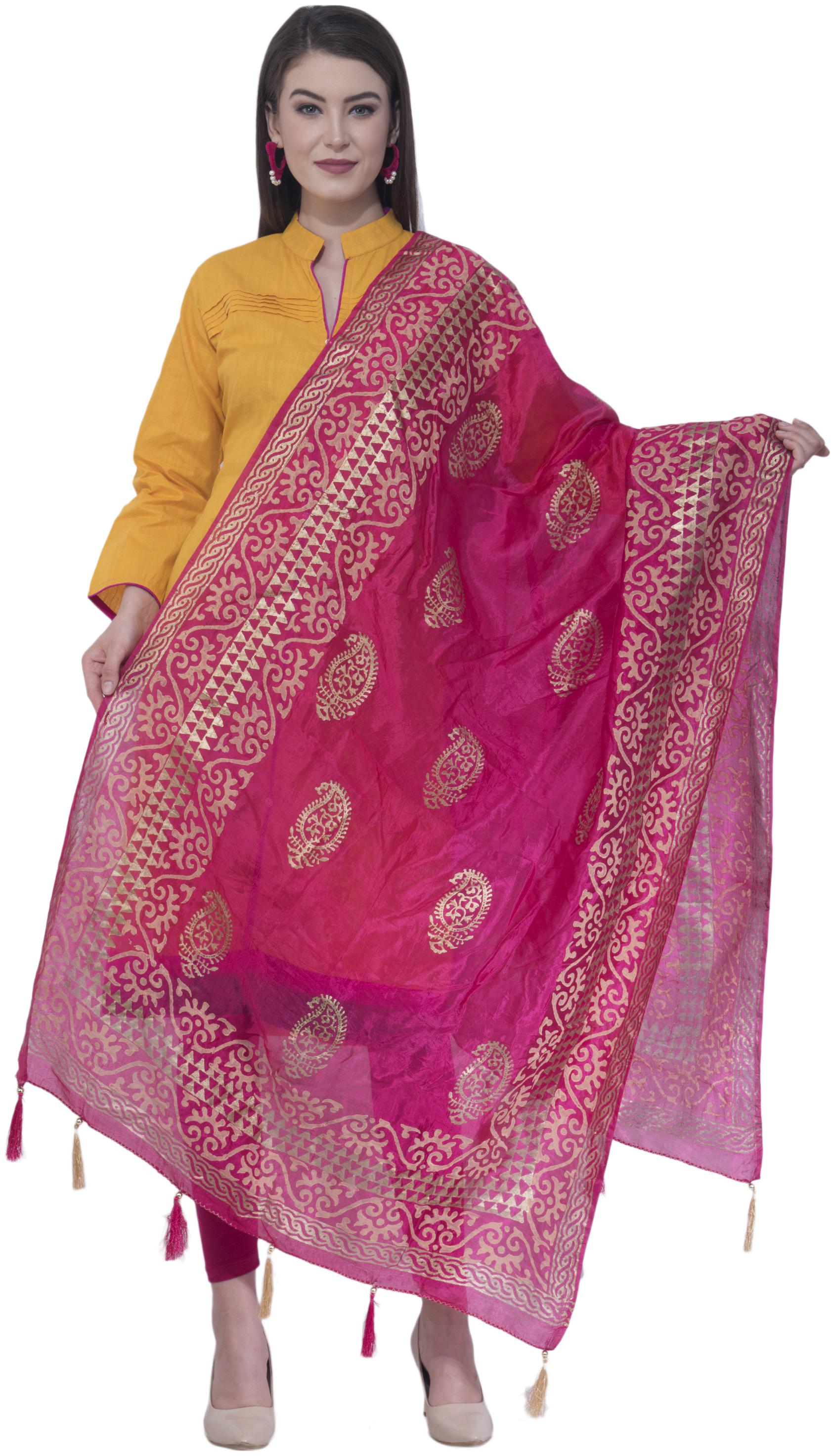 

A R SILK Women Silk Dupatta Pink