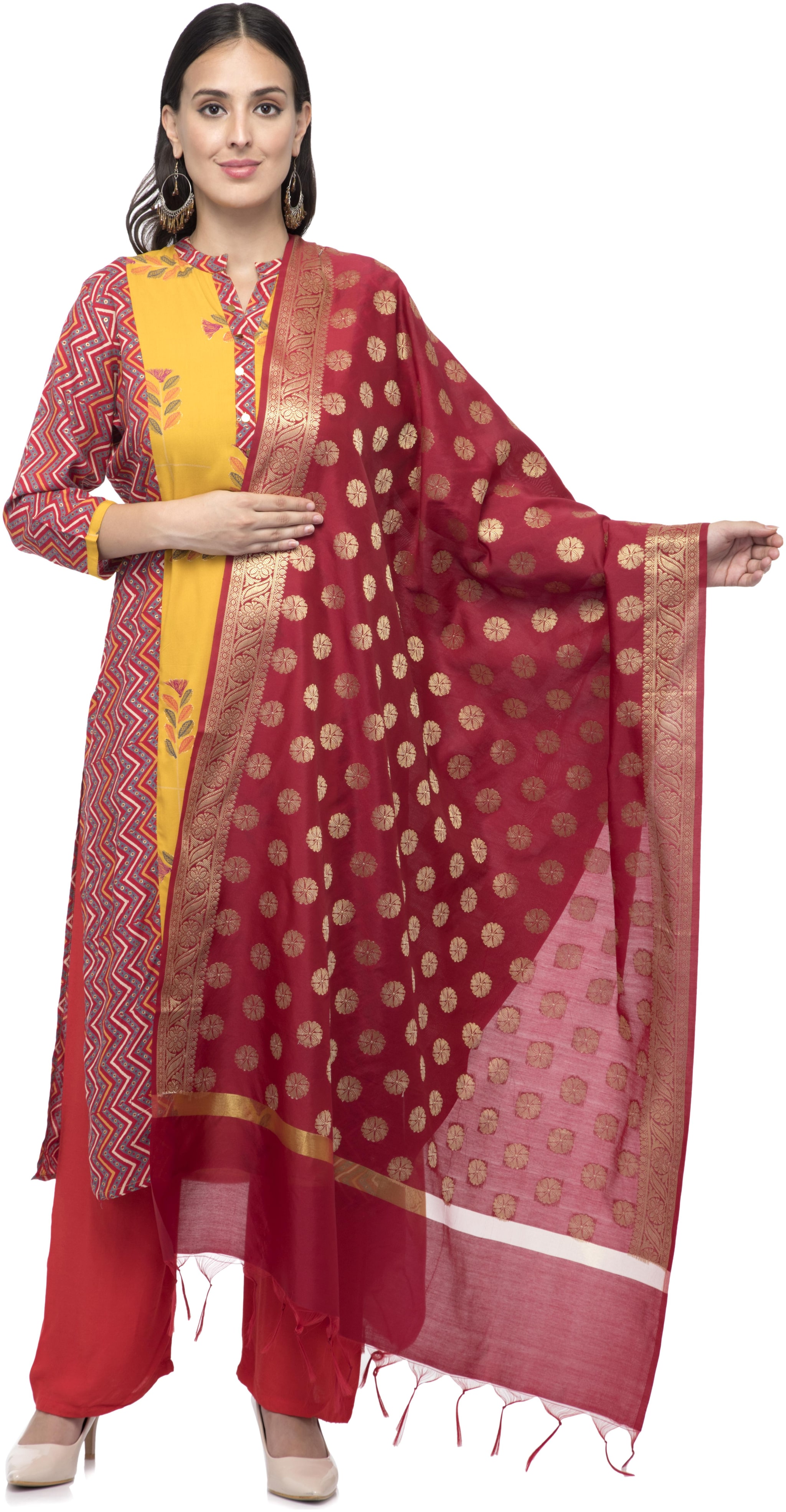 

A R SILK Women Chanderi Embroidered Dupatta Maroon