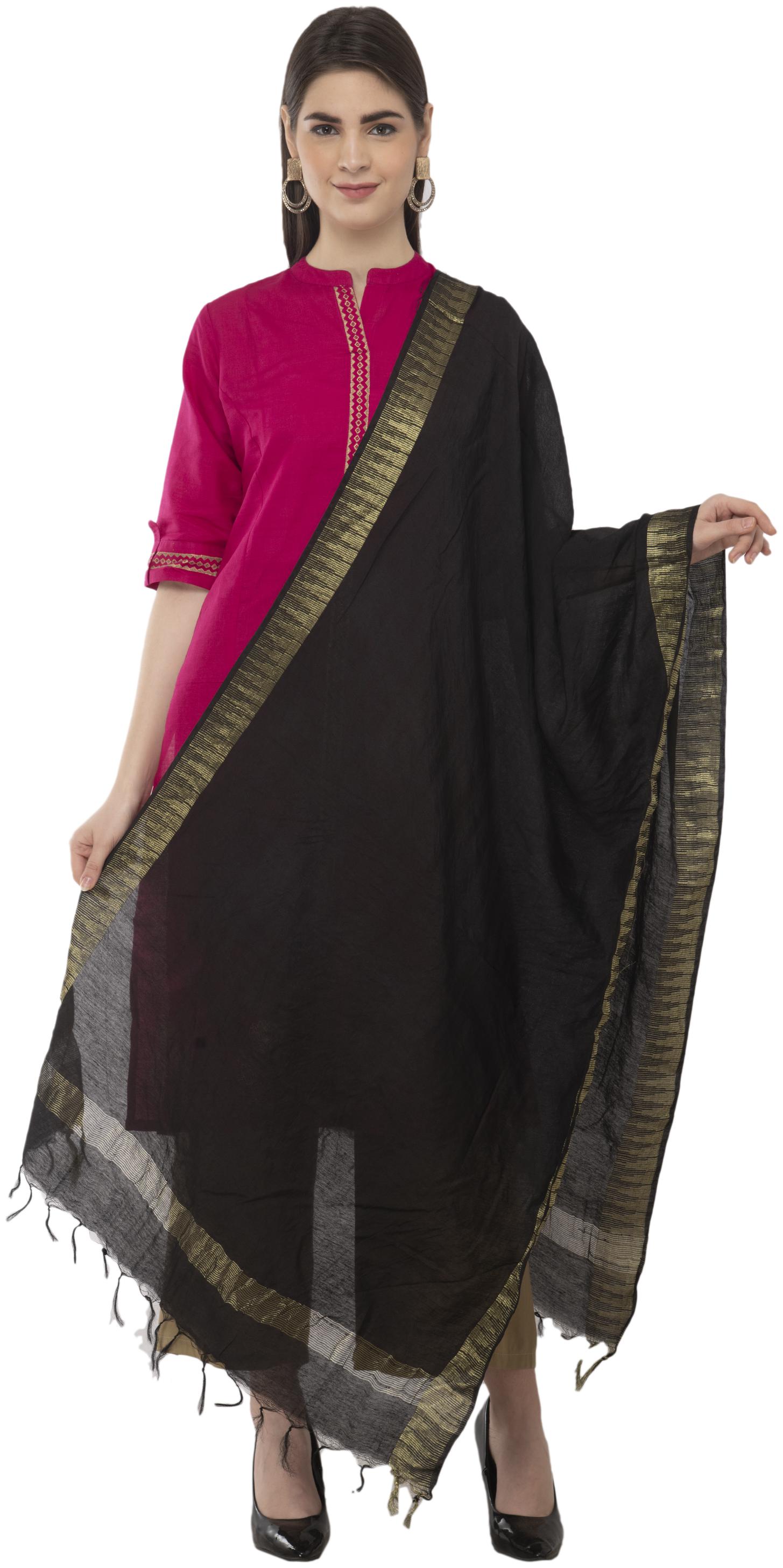 

A R Silk Womens Cotton Zari Border Black Regular Dupatta