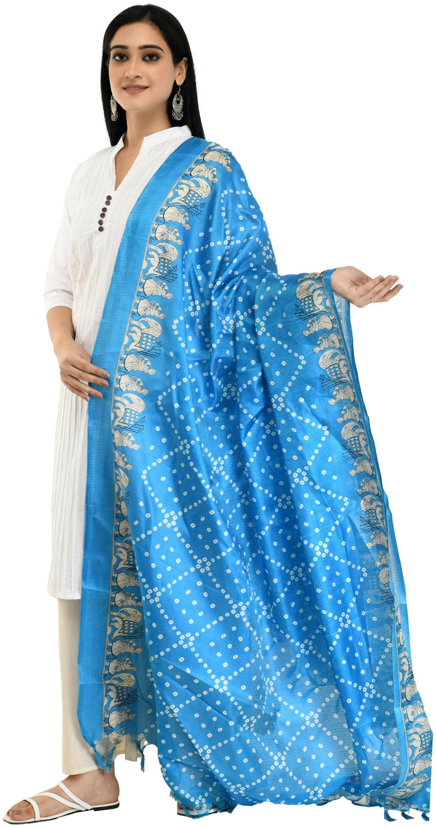 

A R SILK Womens Bandhani Poly Blue Dupatta