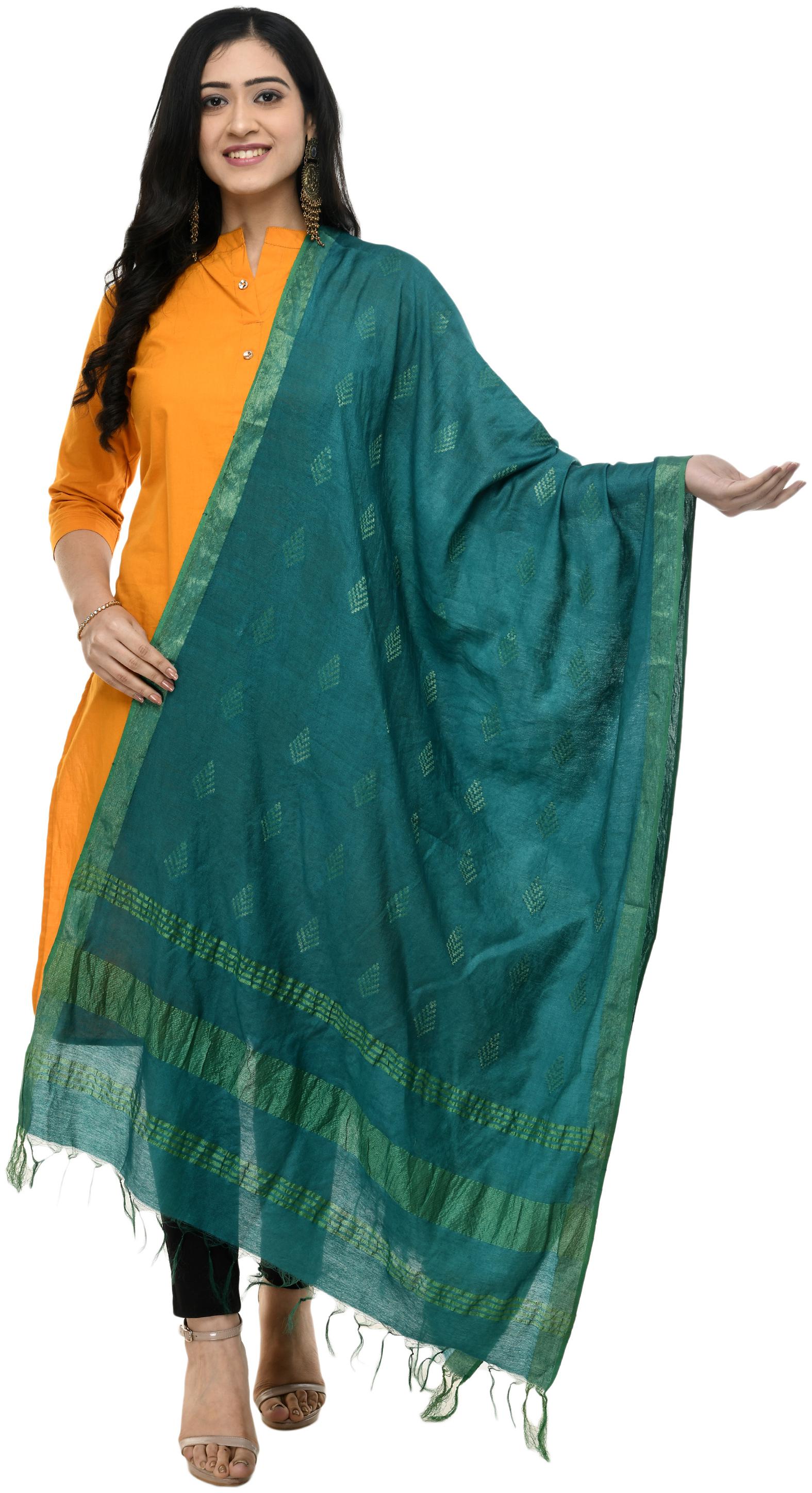 

A R SILK Women Cotton Printed Dupatta Green