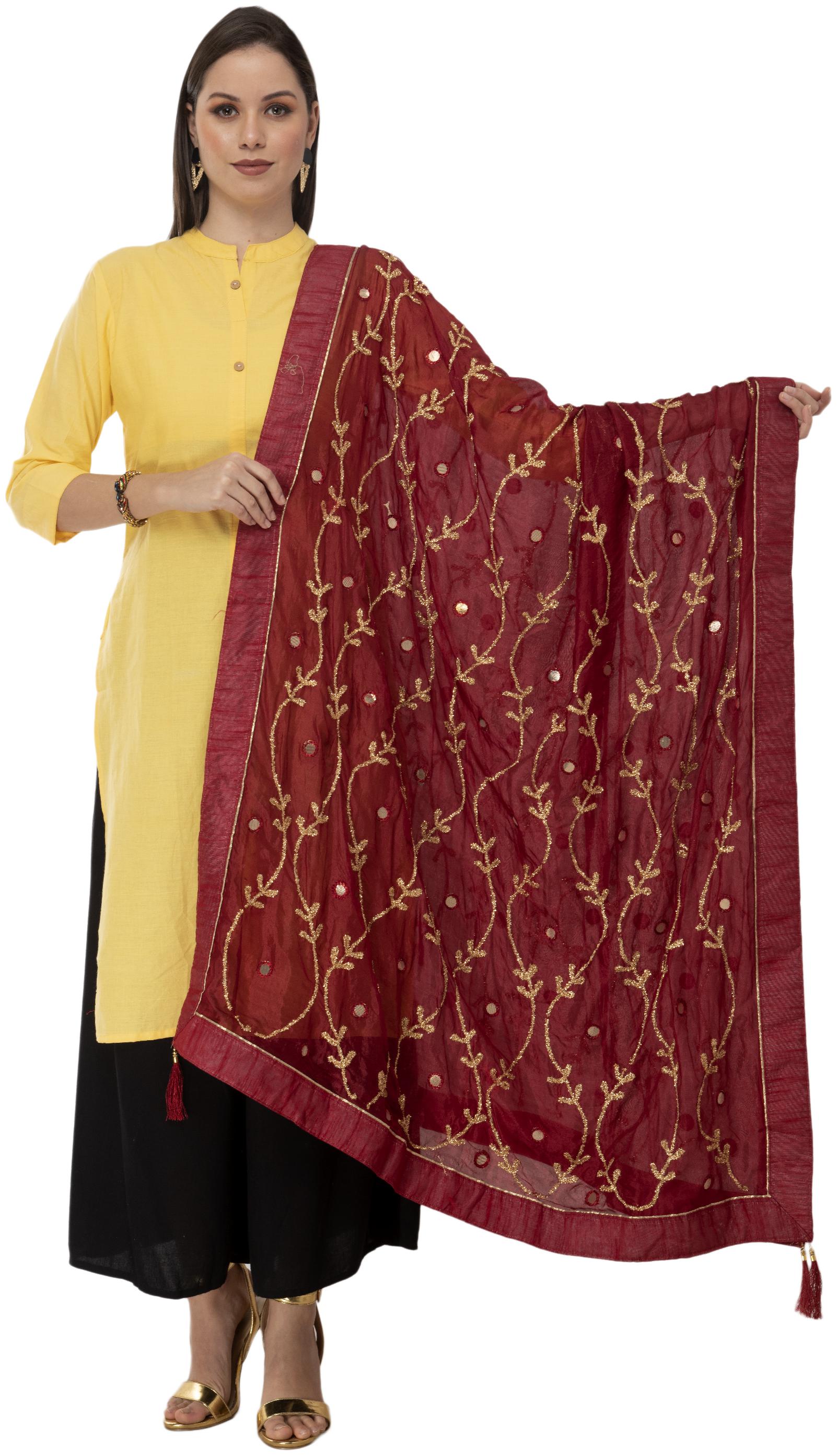 

A R Silk Womens Tapeta Silk Resham Zari Embroidery Maroon Fancy Dupatta