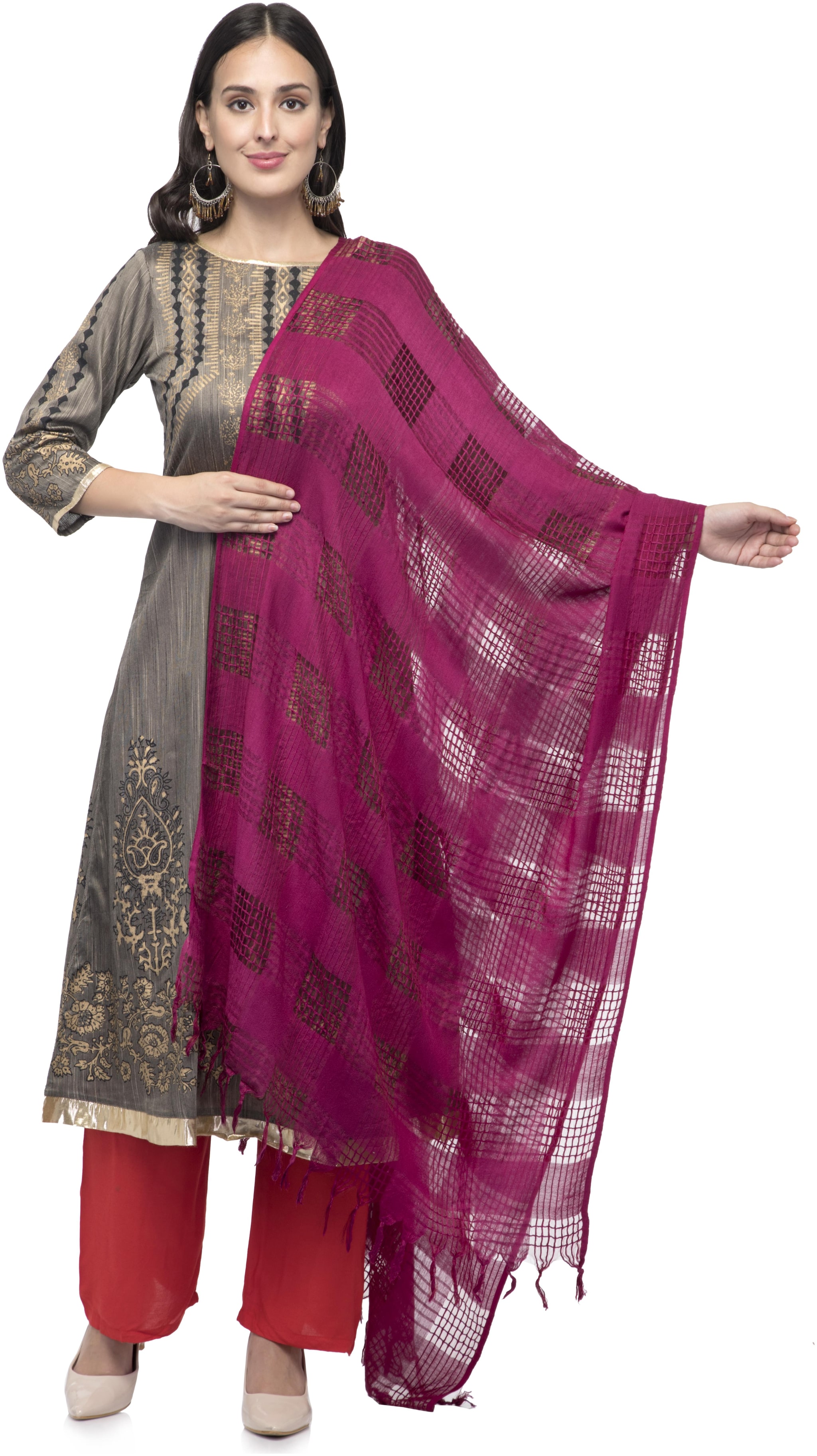 

A R SILK Women Cotton Solid Dupatta Purple