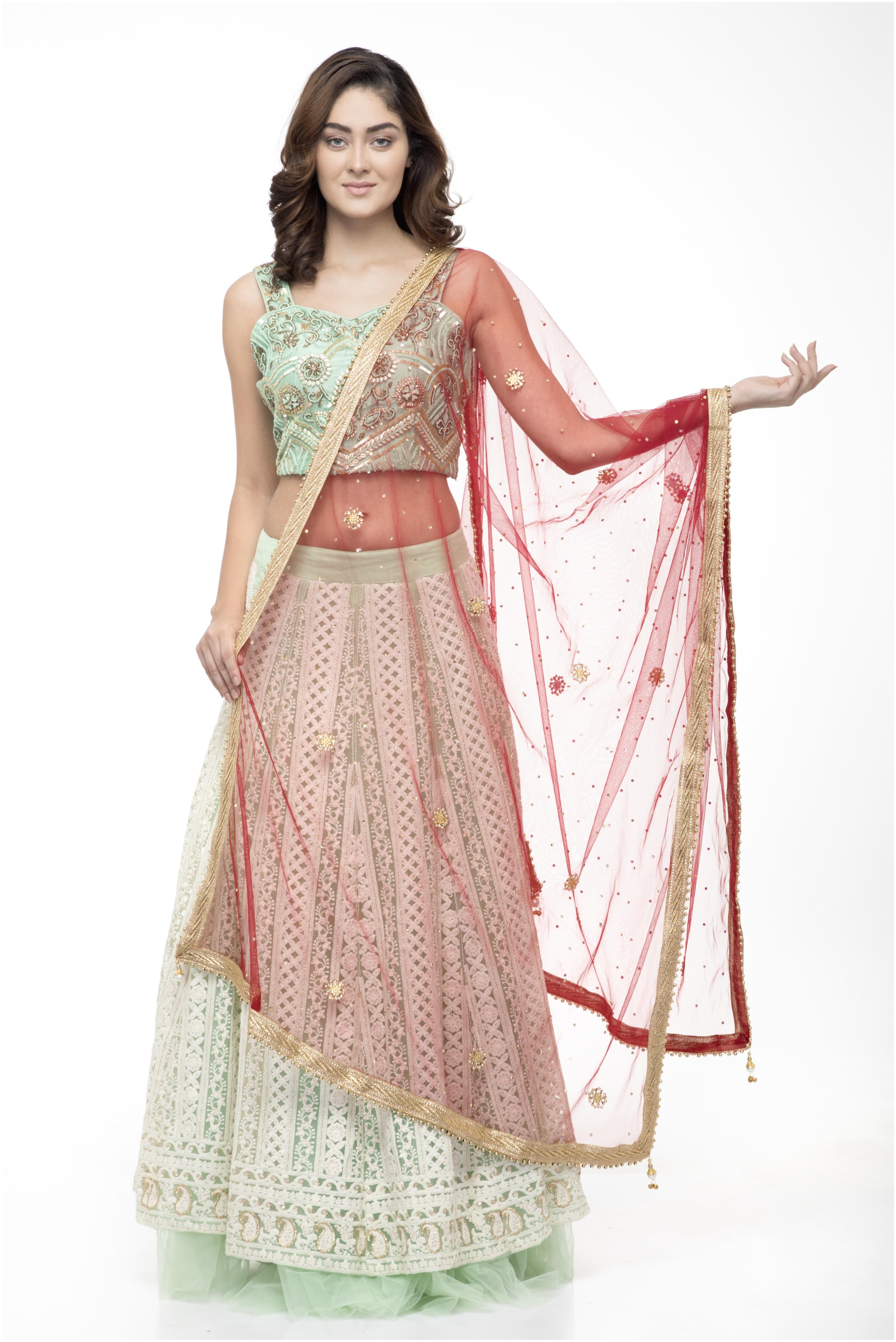 

A R SILK Women Net Embellished Dupatta Maroon