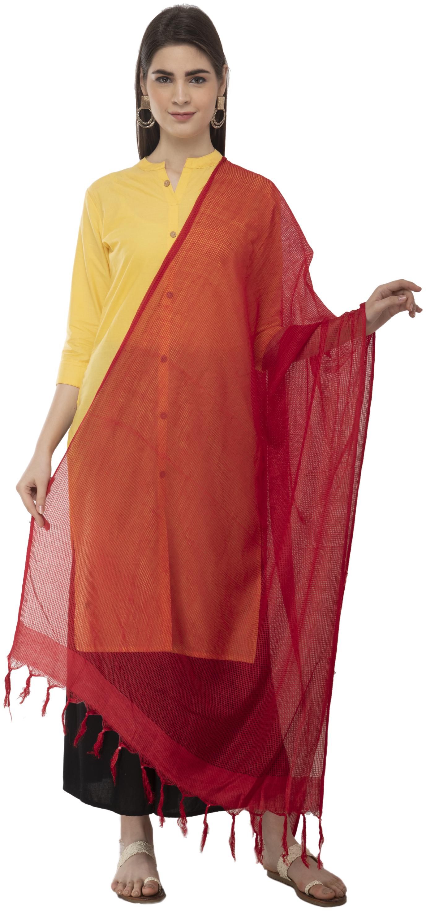 

A R SILK Women Cotton Solid Casual Dupatta Color Red