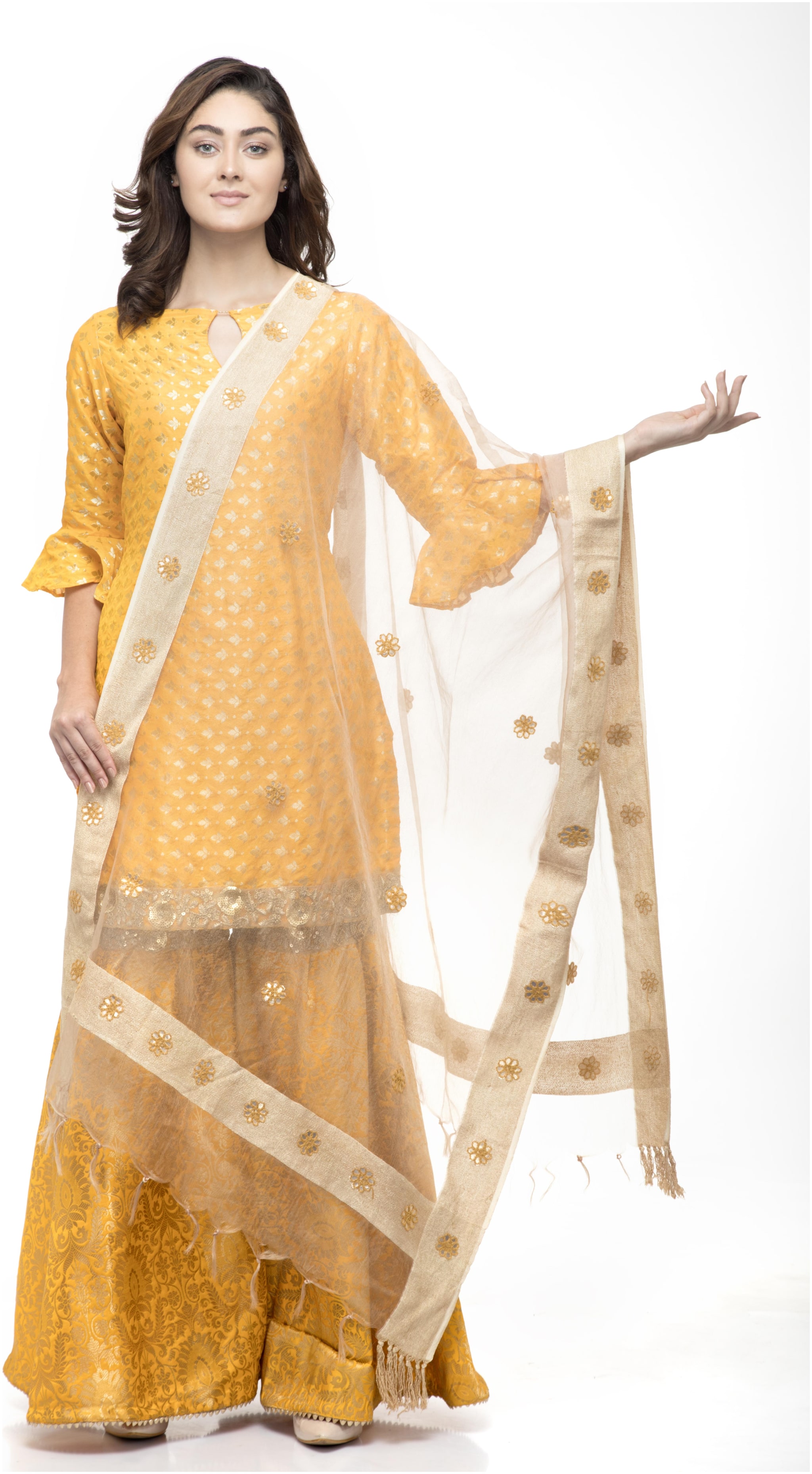 

A R SILK Women Cotton Printed Dupatta Gold