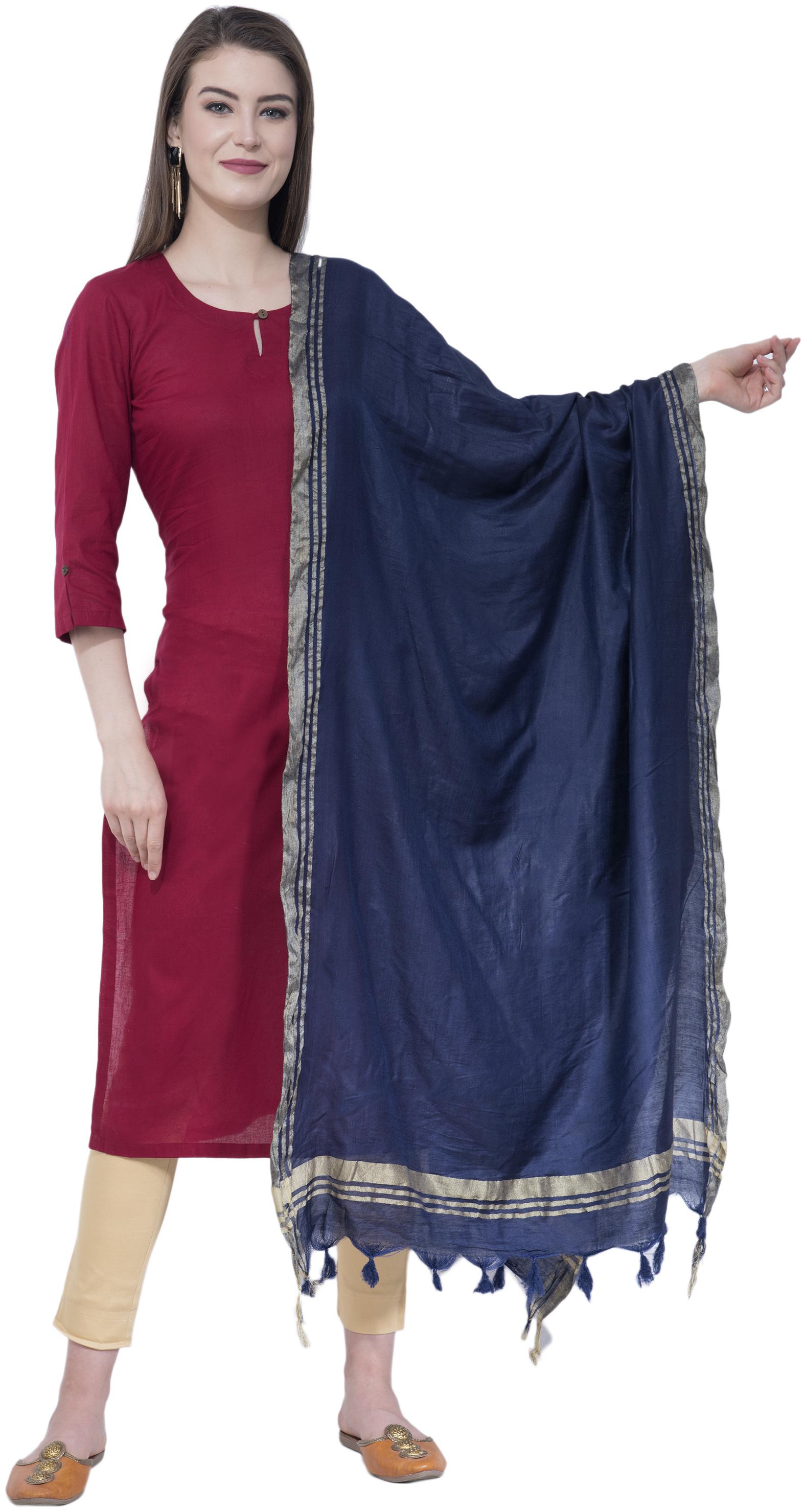 

A R SILK Women Cotton Dupatta Blue