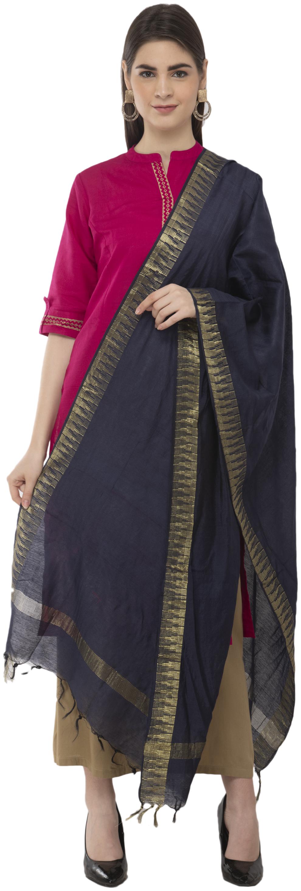 

A R Silk Womens Cotton Zari Border Blue Regular Dupatta