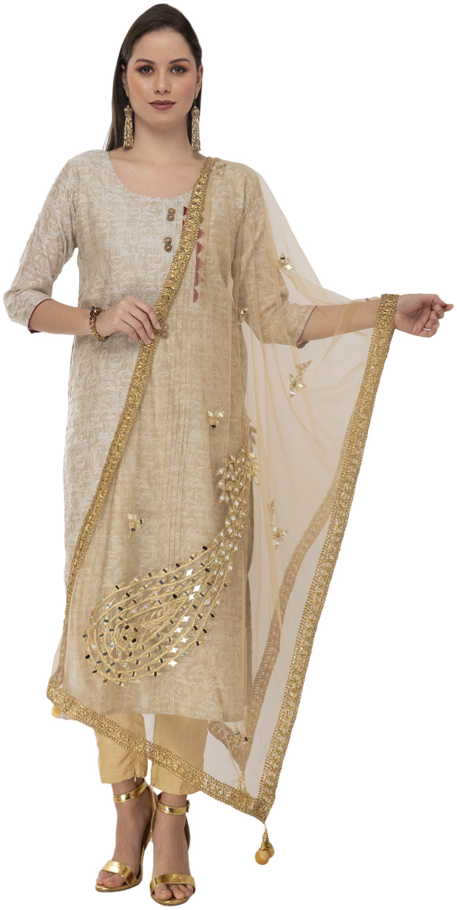 

A R SILK Women Net Embellished Casual Dupatta Color Golden