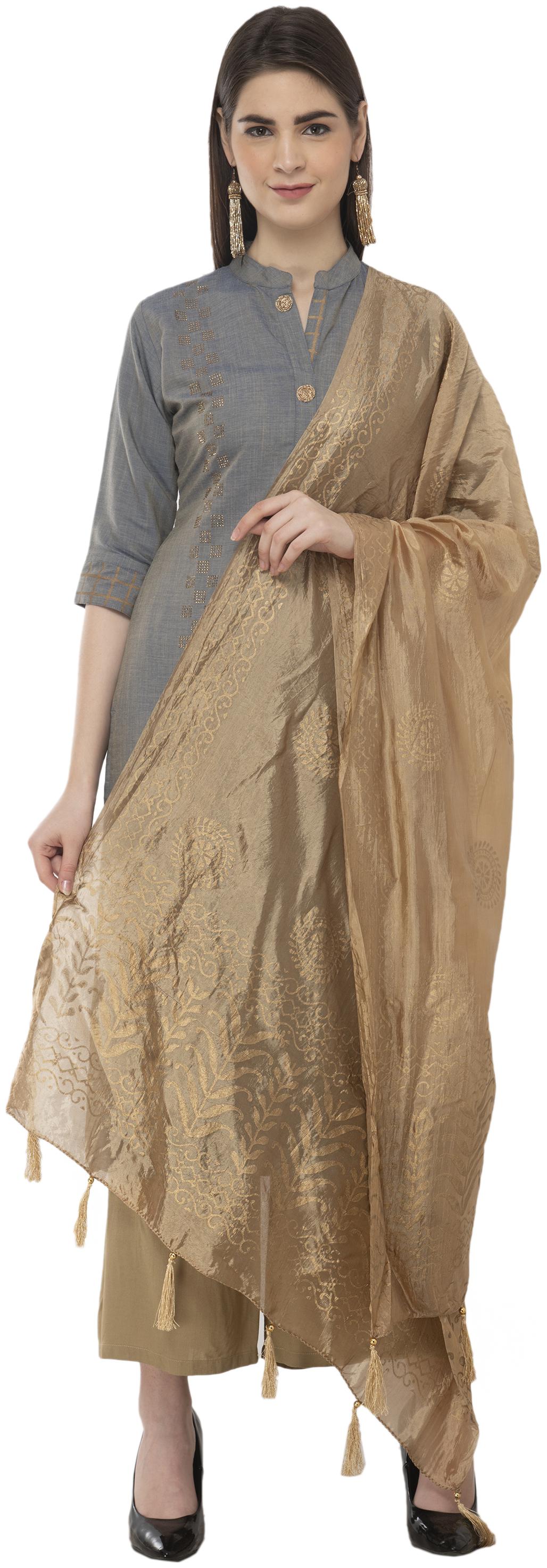

A R Silk Womens Silk Gold Print Golden Regular Dupatta