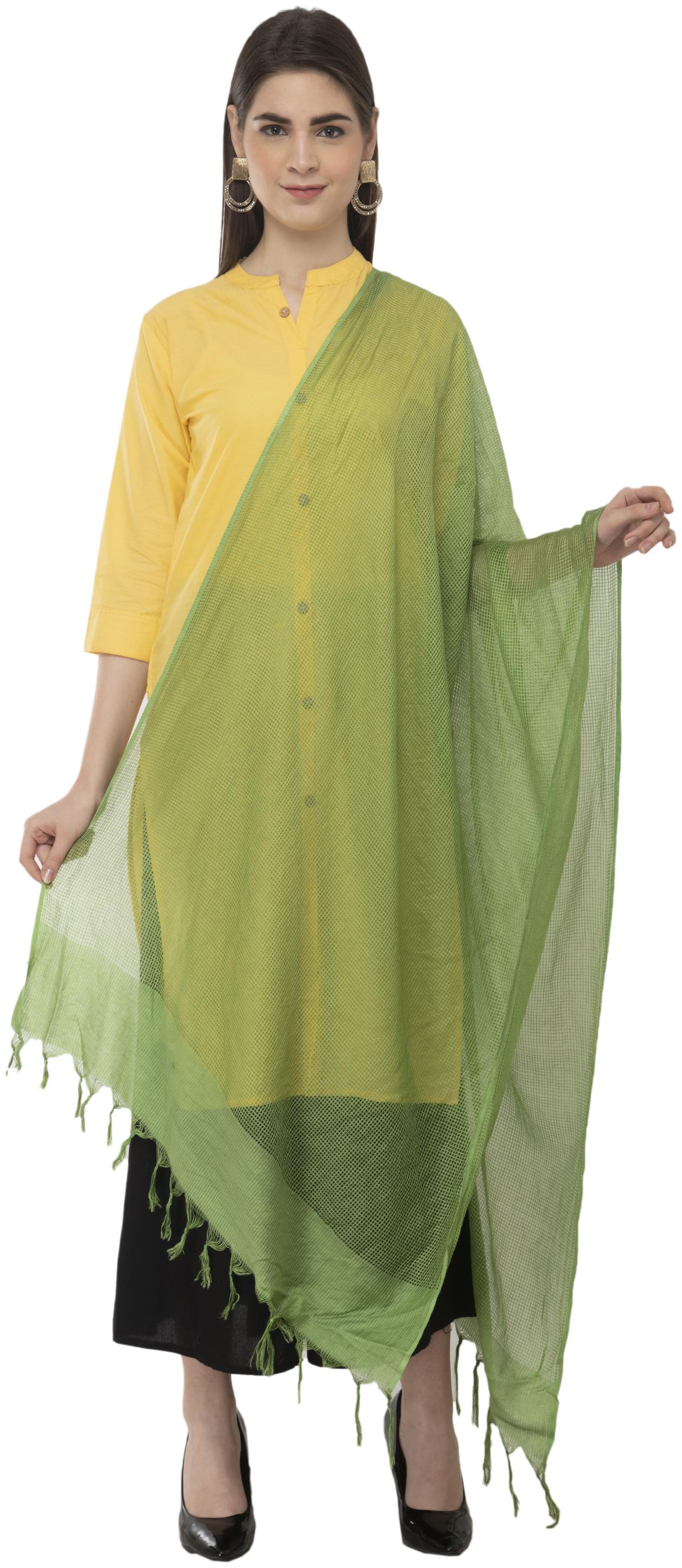 

A R SILK Women Cotton Solid Casual Dupatta Color Green