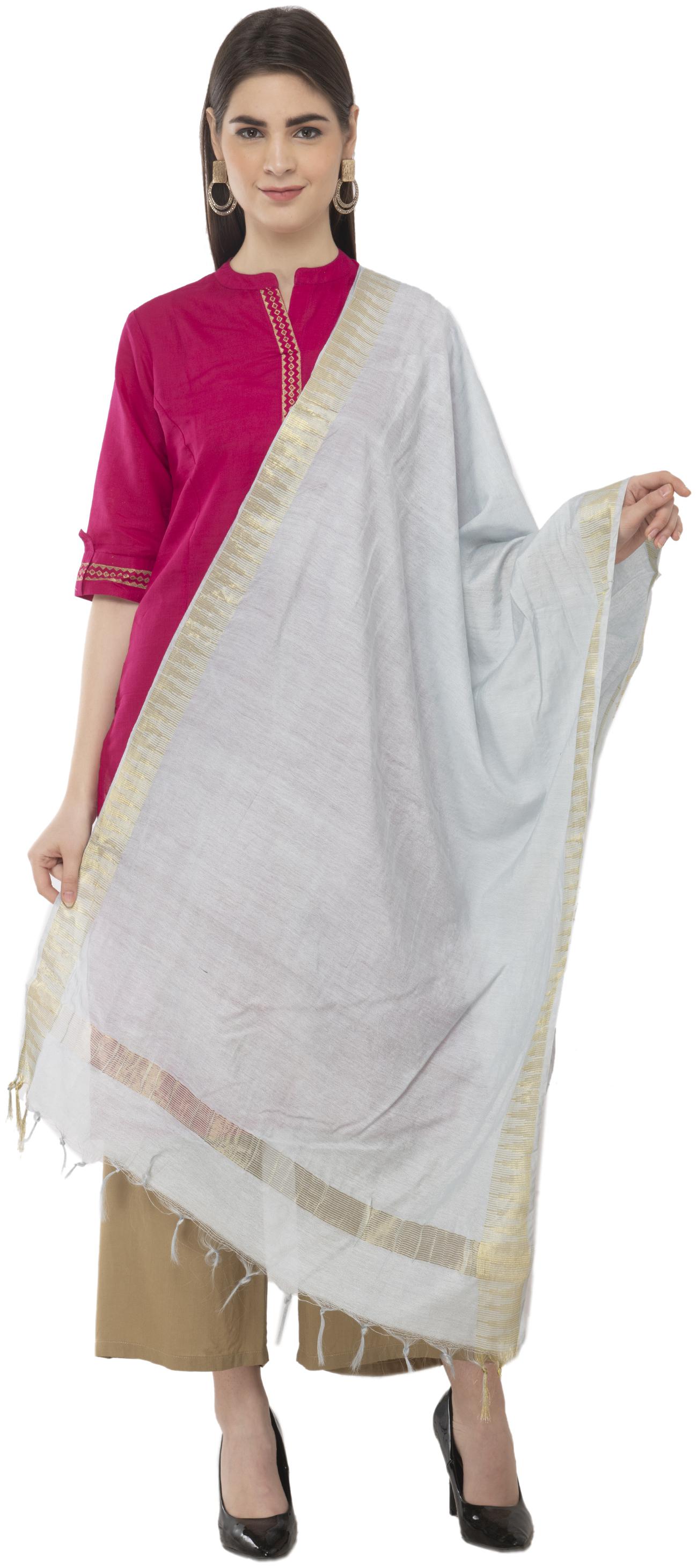 

A R Silk Womens Cotton Zari Border Light Grey Regular Dupatta