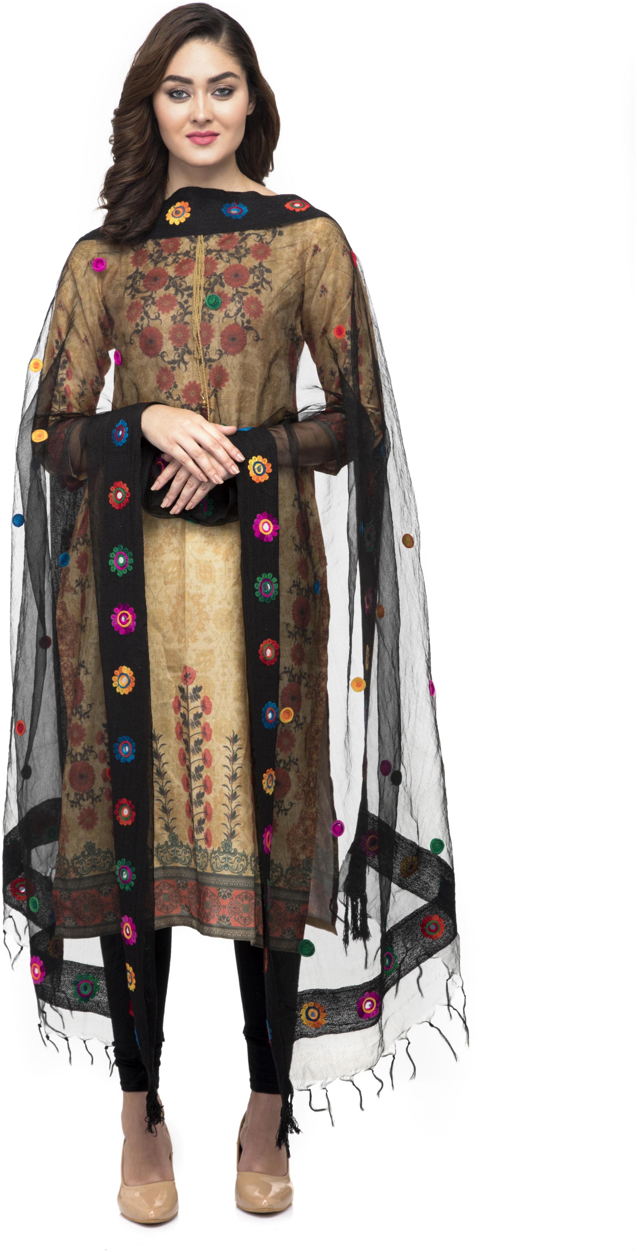 

A R SILK Women Cotton Embroidered Dupatta Black
