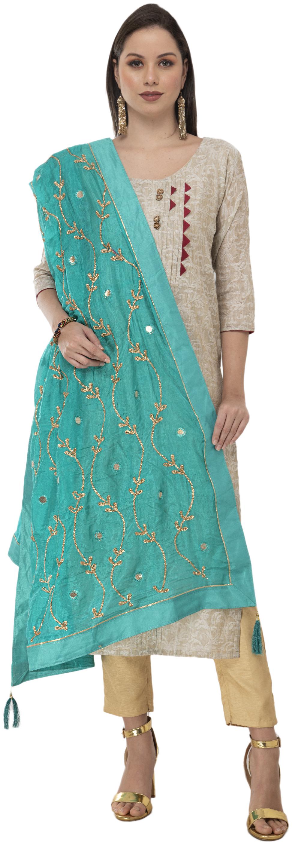 

A R Silk Womens Tapeta Silk Resham Zari Embroidery Sea Green Fancy Dupatta
