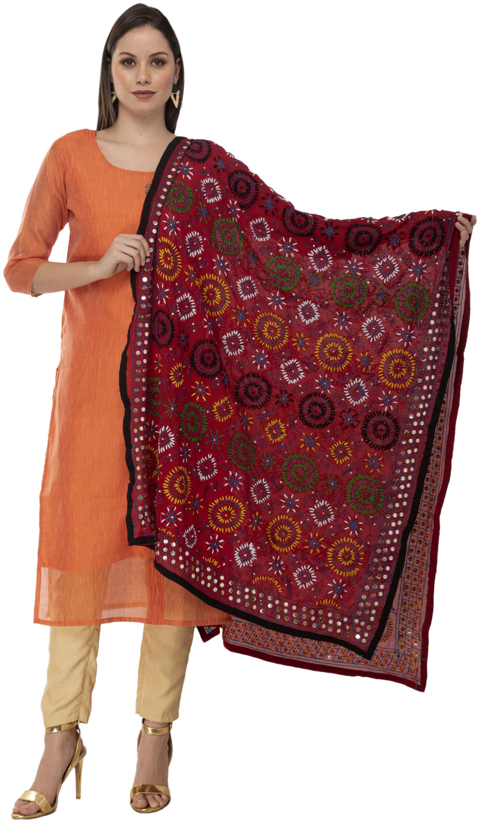 

A R Silk Womens Georgette Thread Work Maroon Fancy Dupatta