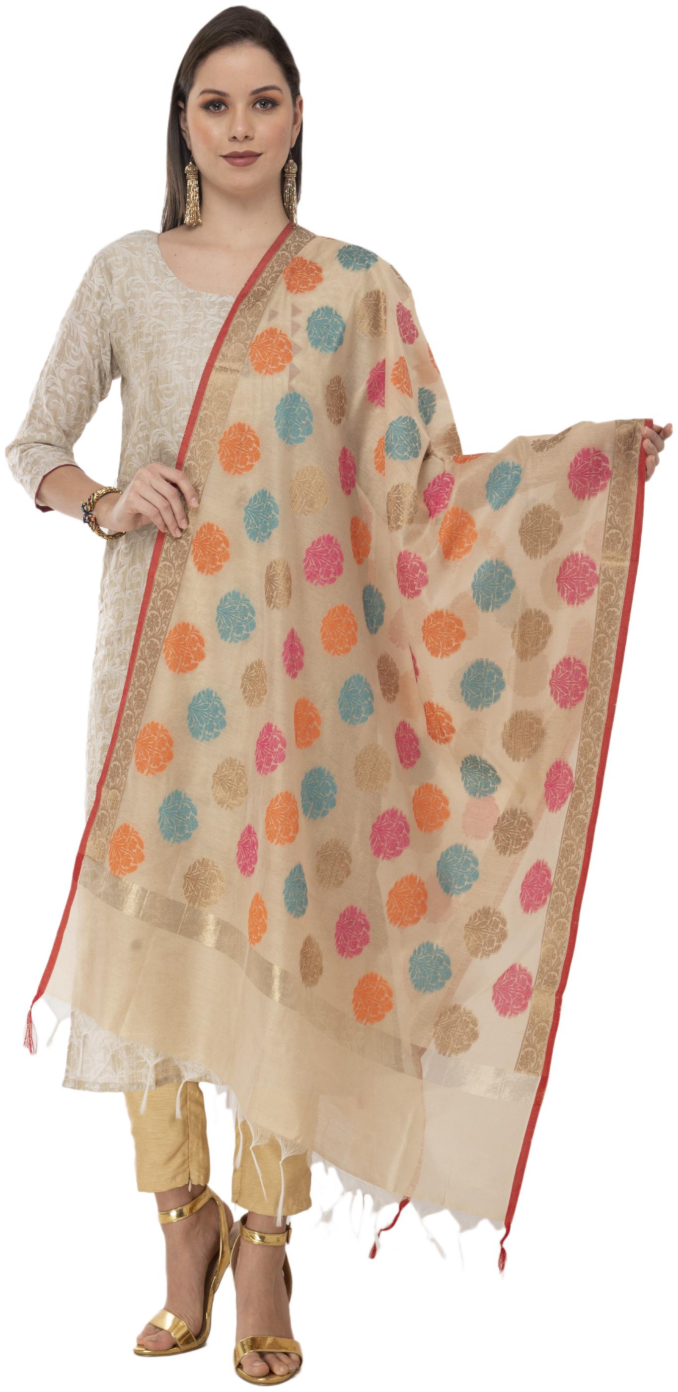 

A R SILK Women Chanderi Printed Casual Dupatta Color Golden