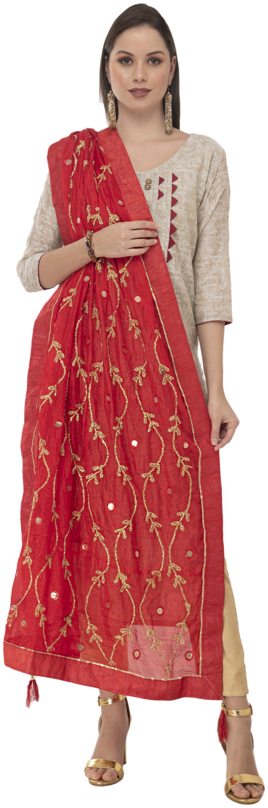 

A R Silk Womens Tapeta Silk Resham Zari Embroidery Red Fancy Dupatta