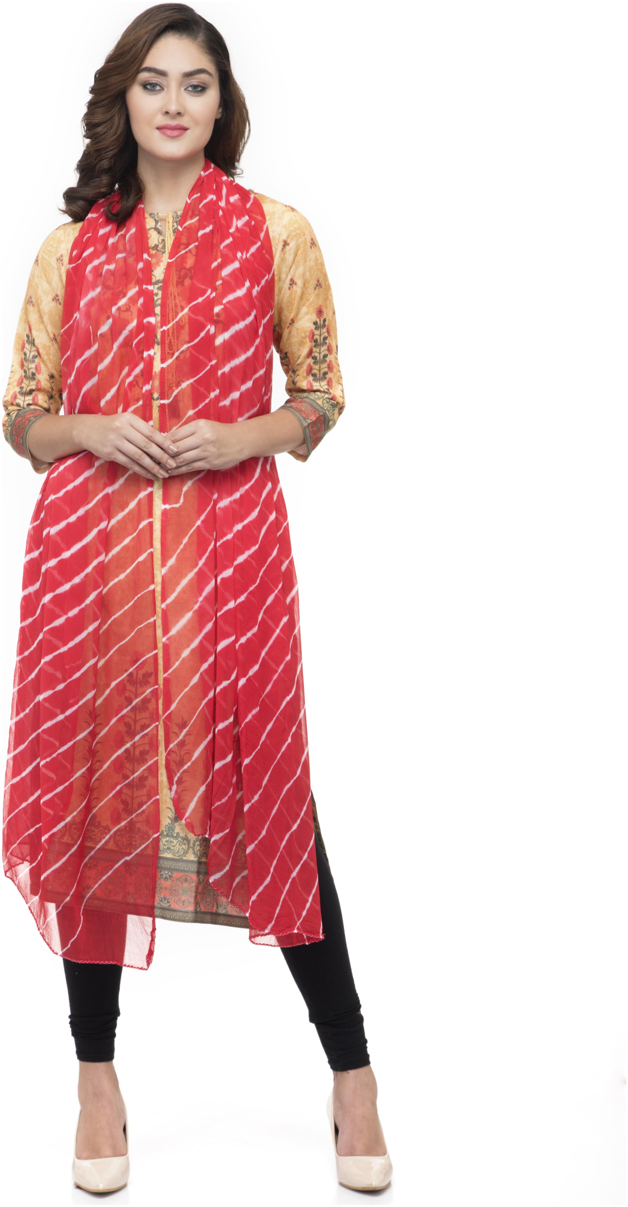 

A R SILK Women Chiffon Striped Dupatta Red