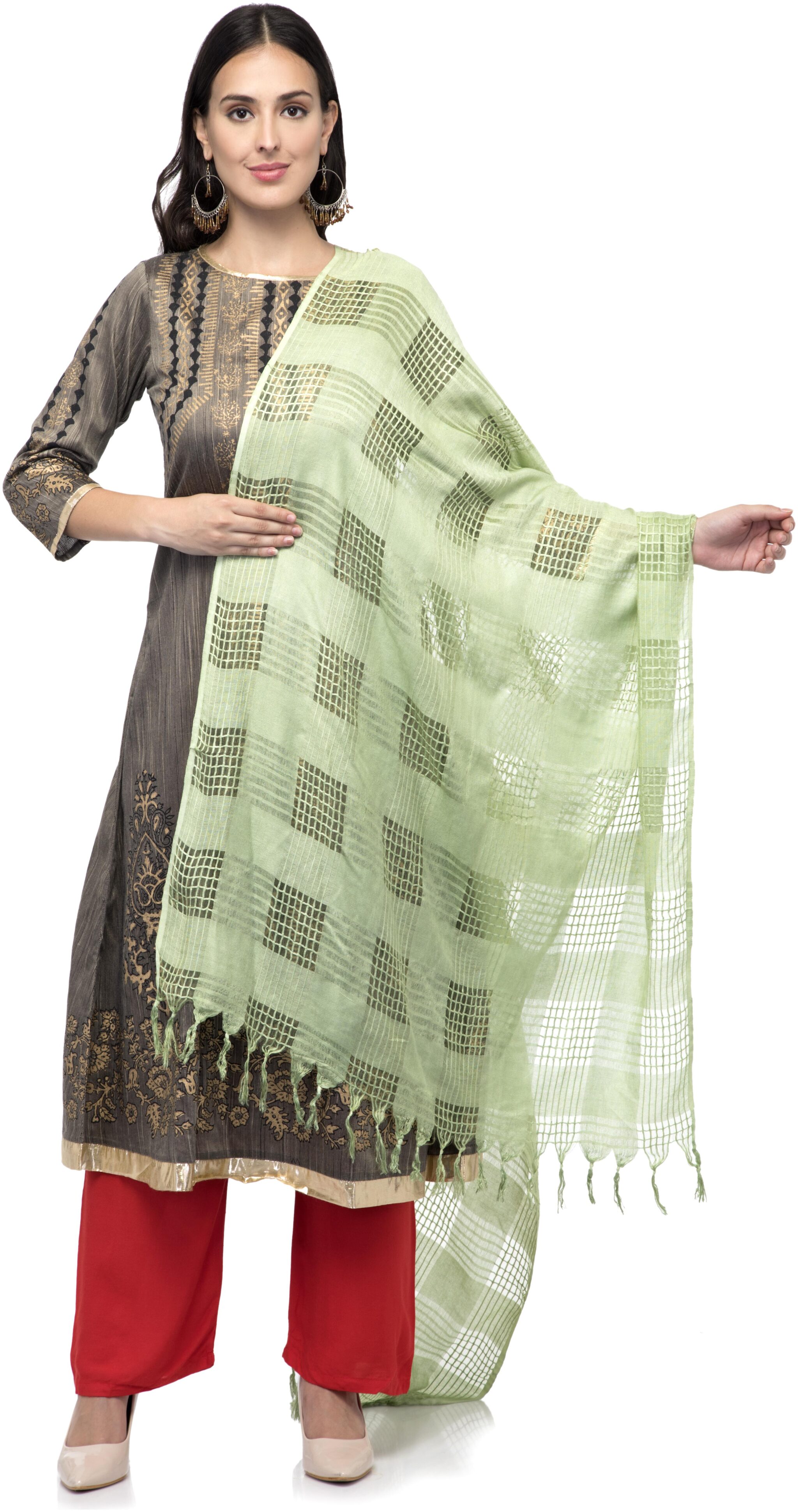 

A R SILK Women Cotton Solid Dupatta Green