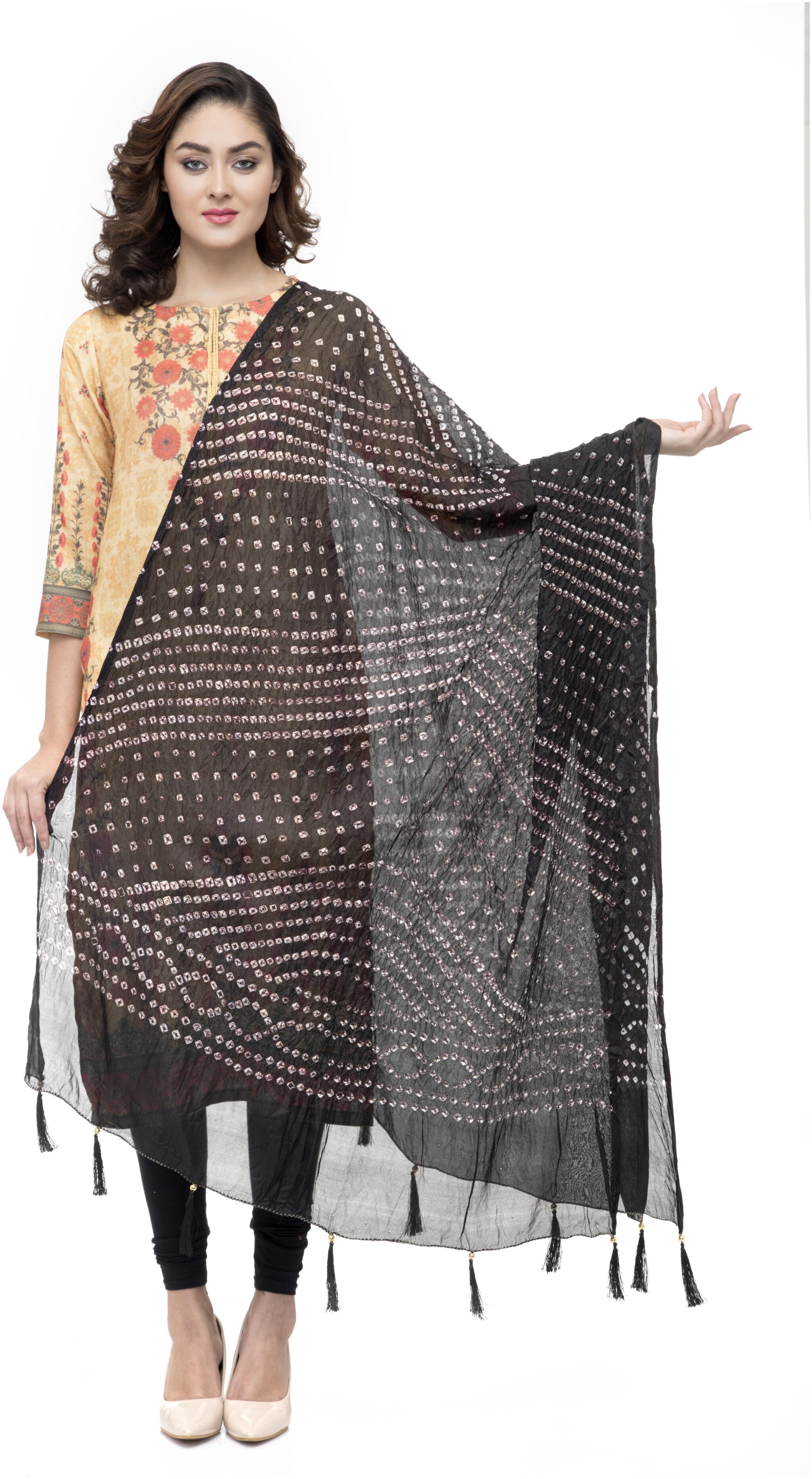 

A R SILK Women Silk Printed Dupatta Black