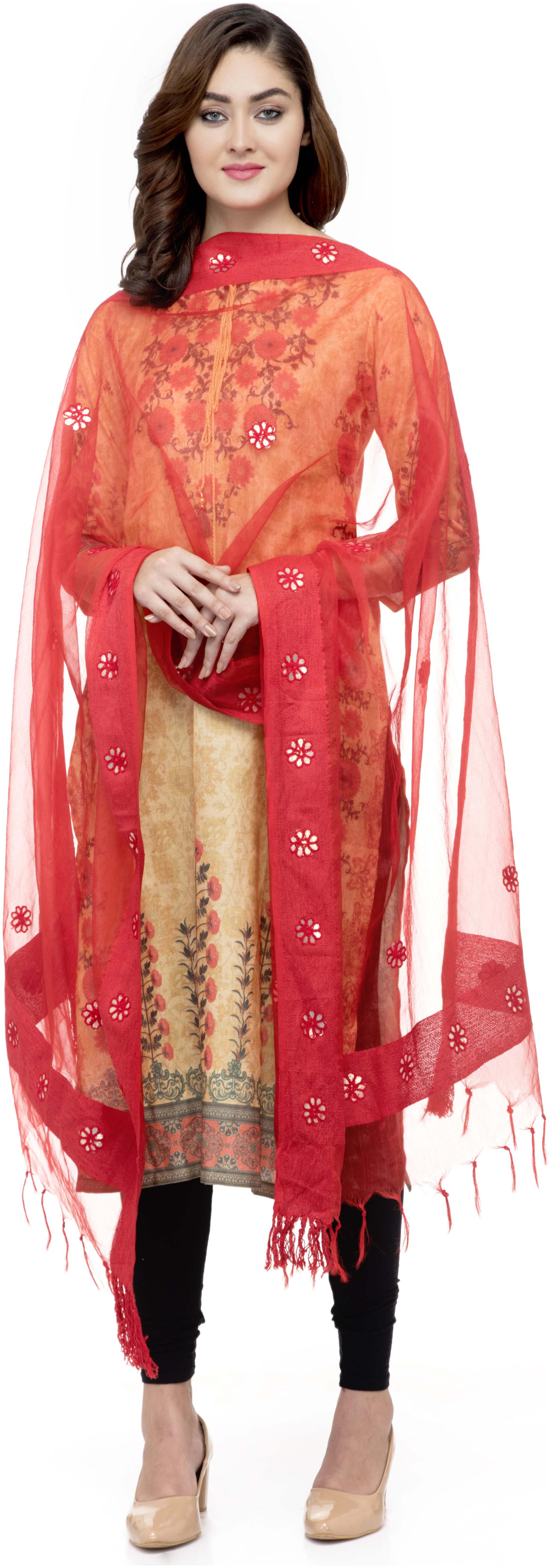 

A R SILK Women Cotton Embellished Dupatta Red