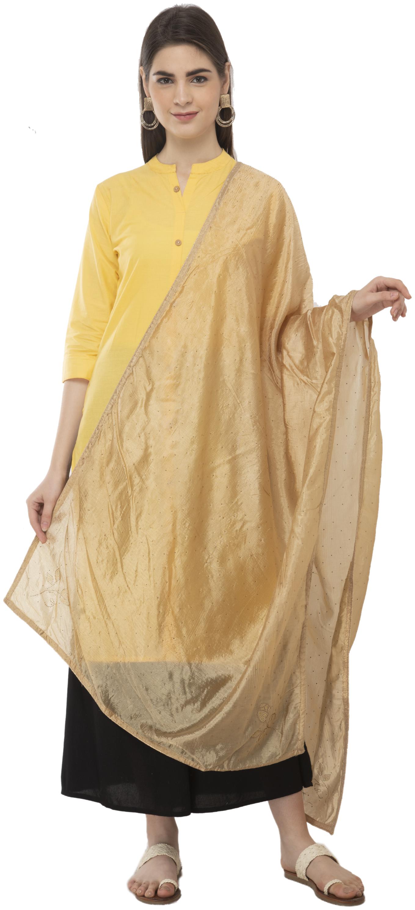 

A R Silk Womens Silk Siroski Work Golden Regular Dupatta