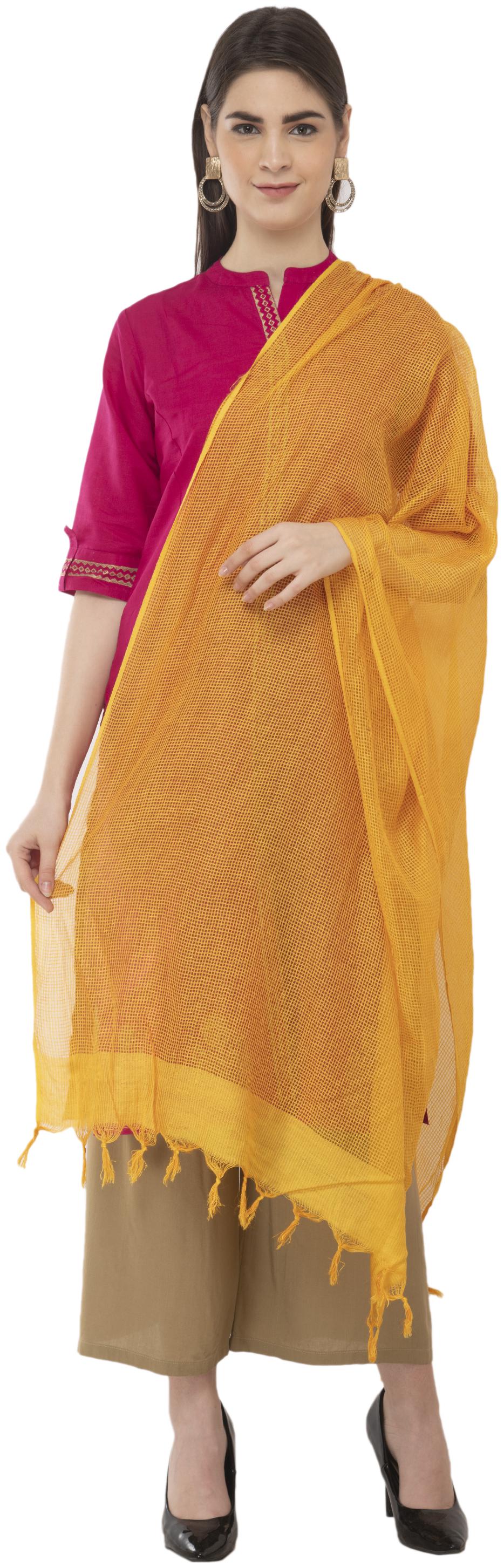 

A R Silk Womens Cotton Self Check Yellow Regular Dupatta