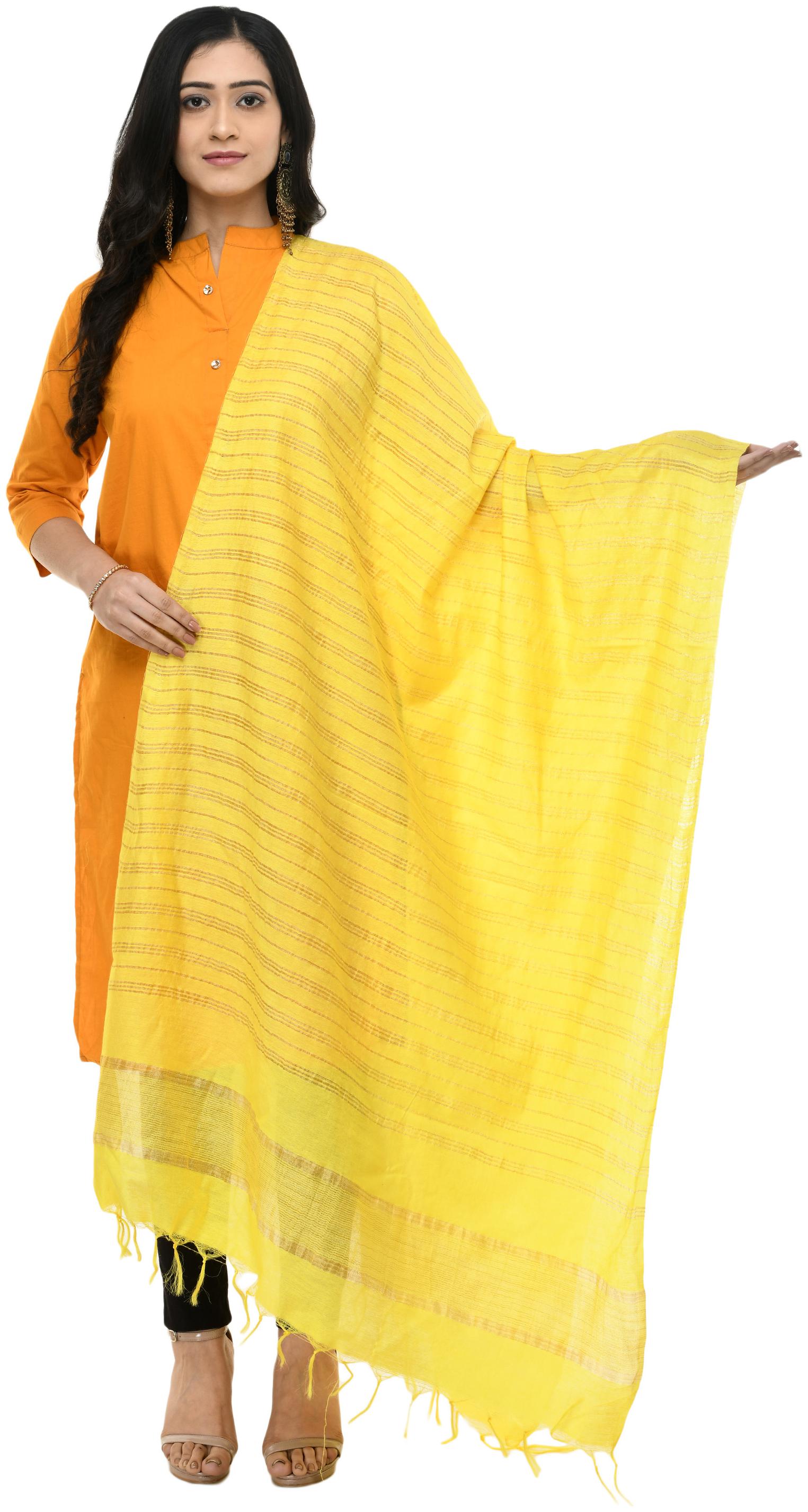 

A R Silk Women s Cotton Yellow Dupatta