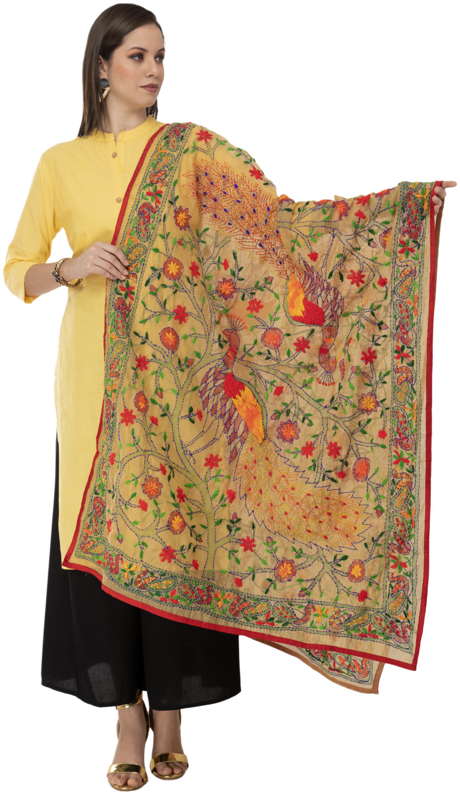 

A R Silk Womens Chanderi Thread Work Golden Fancy Dupatta
