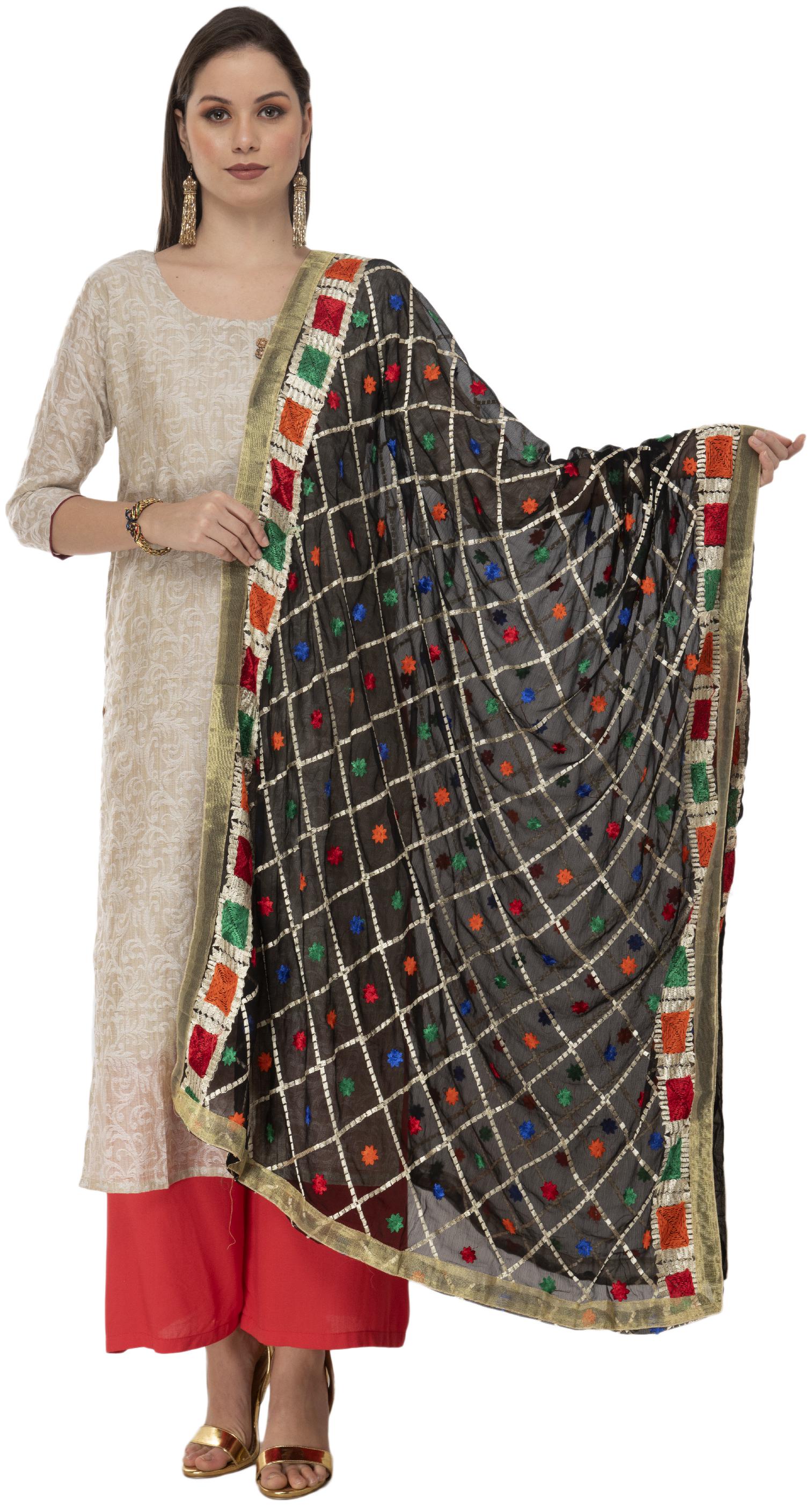 

A R Silk Womens Chiffon Thread Work Black Fancy Dupatta