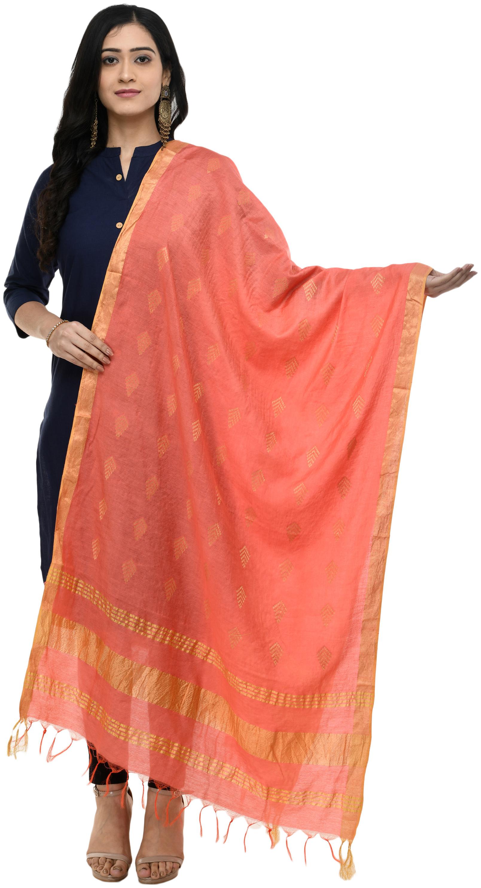 

A R SILK Women Cotton Printed Dupatta Pink