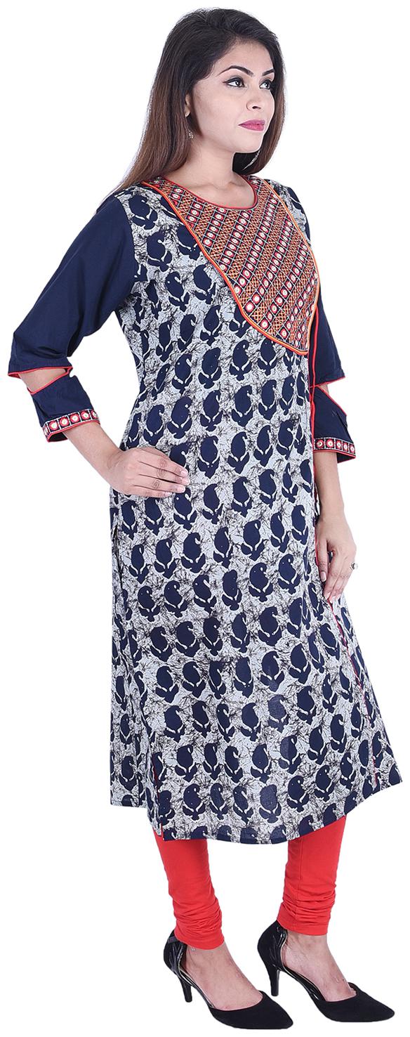 

A - TEX INDIA Women Blue Embroidered Straight Kurta