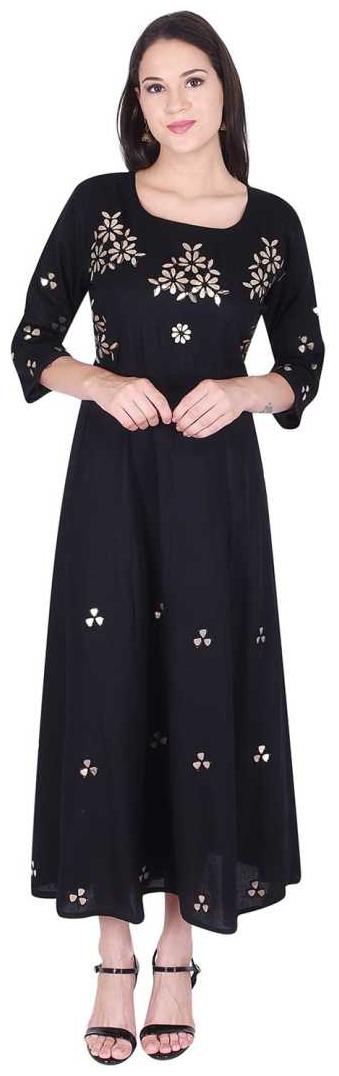 

A - TEX INDIA Women Black Floral Anarkali Kurta