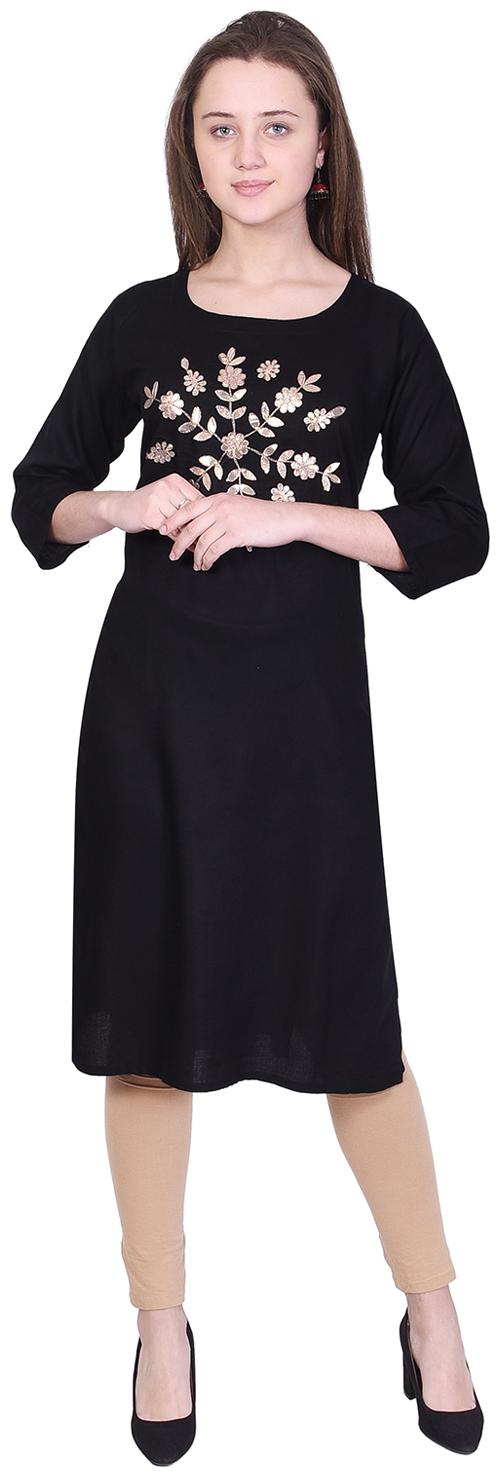 

A - TEX INDIA Women Black Embroidered Straight Kurta