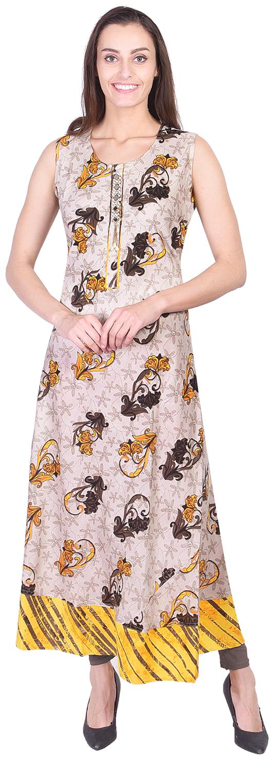 

A - TEX INDIA Rayon Daily Regular Fit Kurti Beige