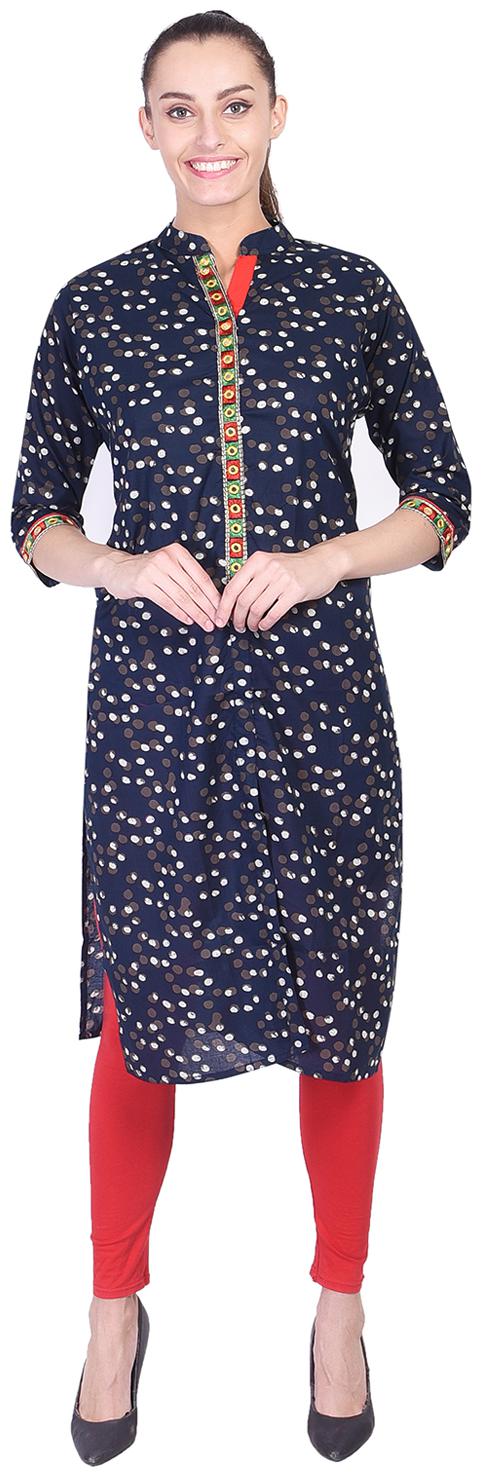 

A - TEX INDIA Women Navy Blue Printed Straight Kurta