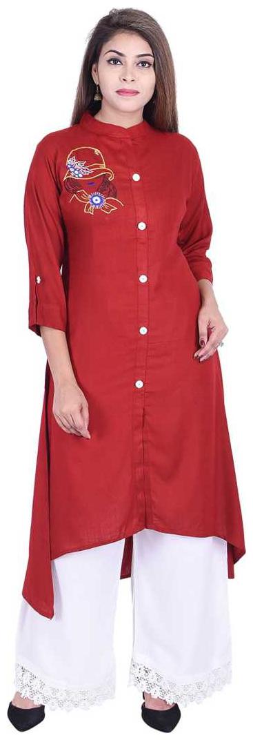 

A - TEX INDIA Women Maroon Embroidered Assymetrical Kurta