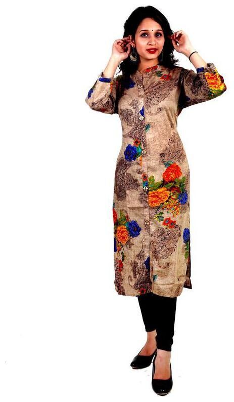 

A - TEX INDIA Rayon Casual Women Kurti Brown