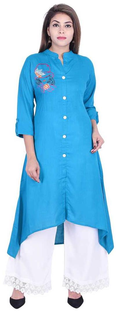 

A TEX INDIA Women Rayon Kurti Turquoise