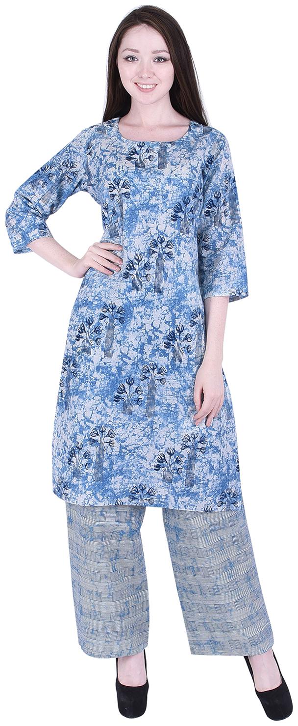 

A - TEX INDIA Women Blue Printed Straight Kurta With Palazzo