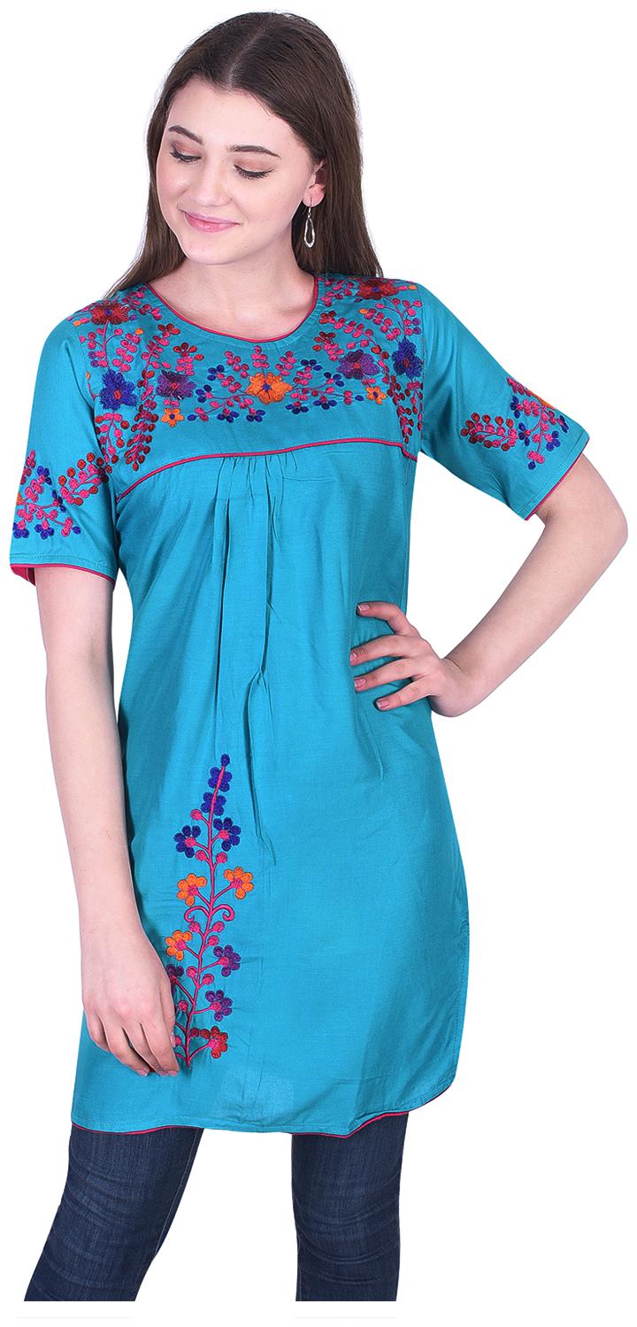 

A - TEX INDIA Women Embroidered Regular top - Blue