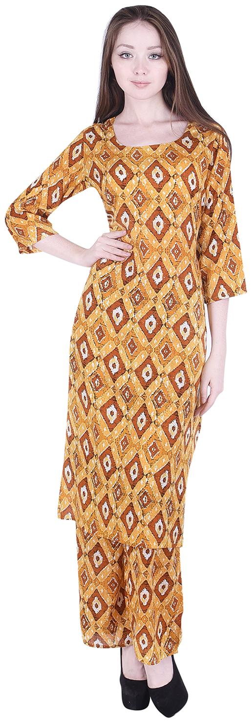 

A - TEX INDIA Women Yellow Printed Straight Kurta With Palazzo