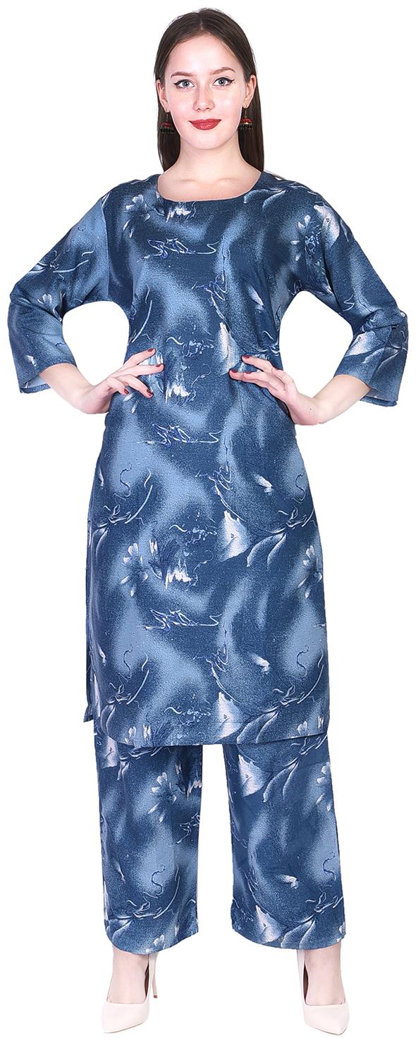

A - TEX INDIA Rayon Printed Kurta With Palazzo Blue