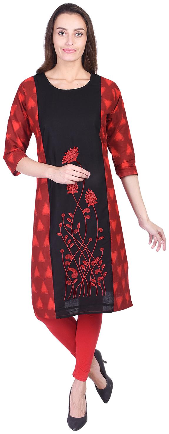 

A - TEX INDIA Women Maroon Embroidered Straight Kurta